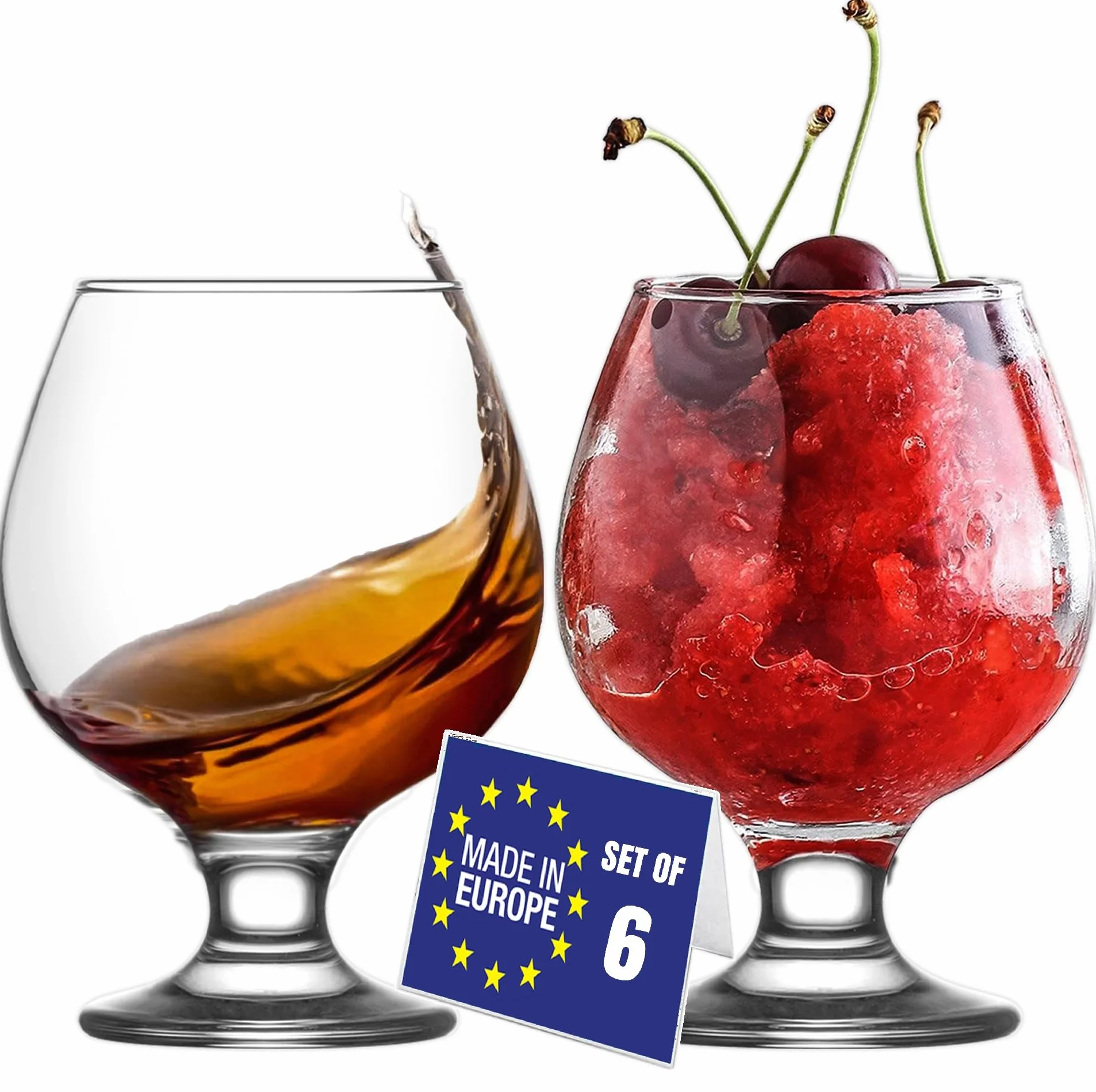 LAV Szklanki do piwa, zestaw 6 sztuk, 390 ml, bez zawartości ołowiu, do piwa Tulip Snifter Glass Cognac, na prezent na Dzień Ojca, kieliszki do brandy