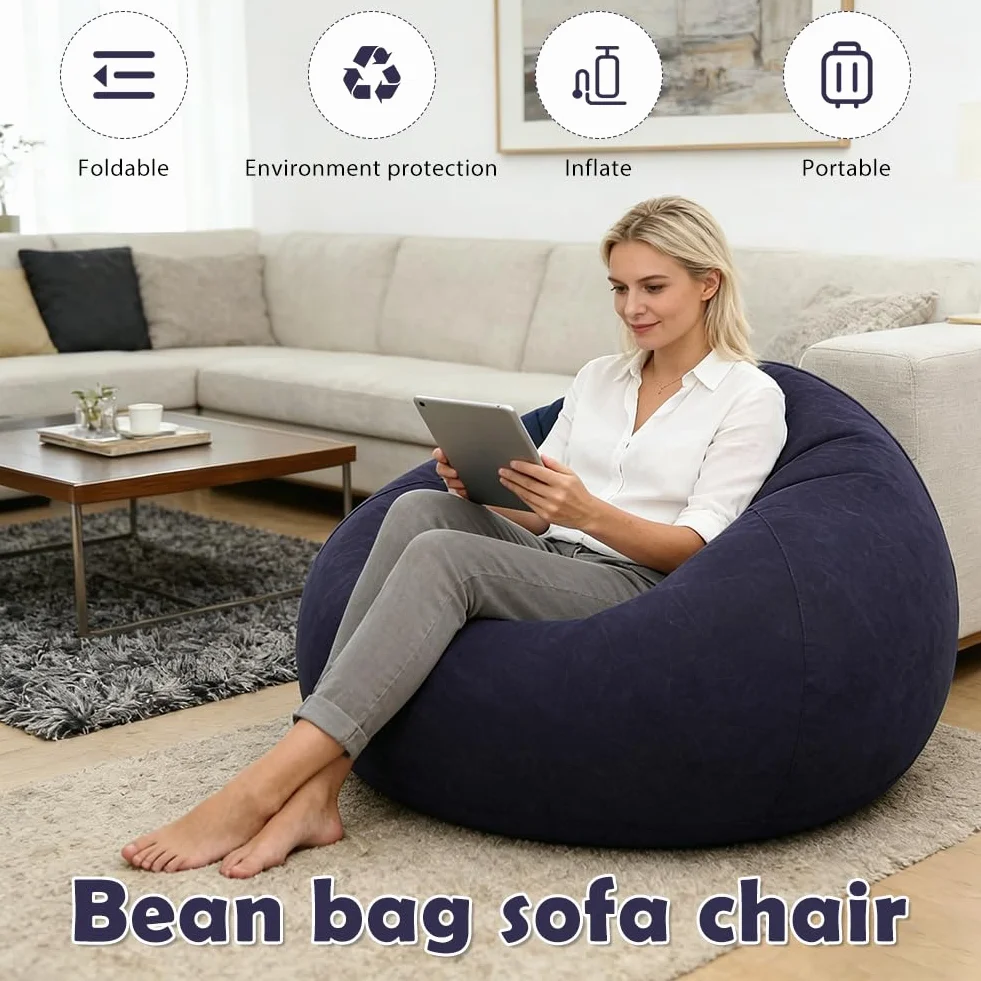 Nadmuchiwany worek do siedzenia, nadmuchiwany fotel, sofa plażowa, worek do siedzenia, sofa dmuchana do użytku na zewnątrz, na kemping, kemping, imprezy na plaży (niebieski)