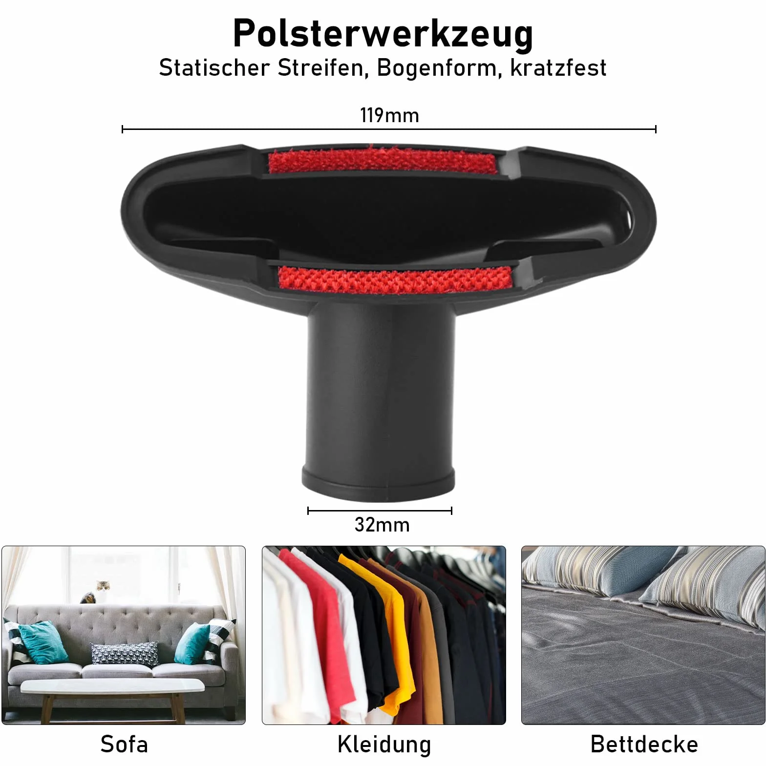 Wiseten Zestaw Szczotek i Dysz do Odkurzaczy, 6 sztuk Uniwersalna Ssawka do Tapicerki Ssawka do Materacy Ssawka Szczotkowa z Adapterem Węża 35 mm na 32 mm Czarna z Przystawkami Shark Hoover