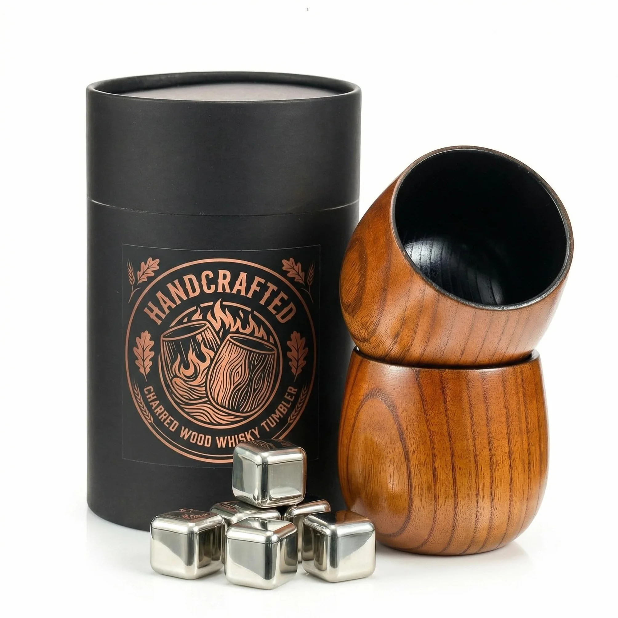 Zestaw 2 szklanek do whisky z zwęglonego drewna 300 ml