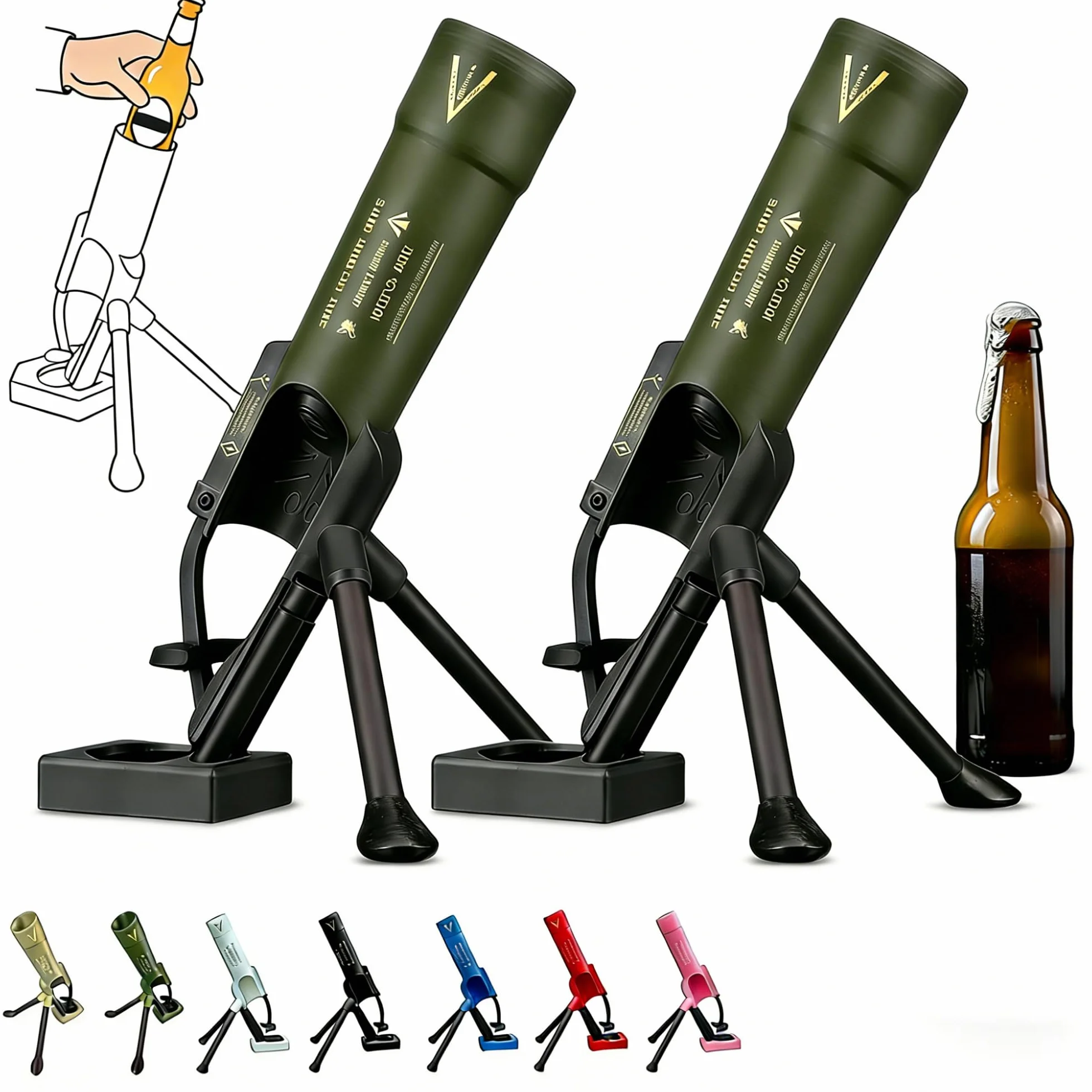 Otwieracz do butelek piwa w stylu moździerza, otwieracz do butelek moździerz, automatyczny wyrzut kapsli z mechanizmem dociskowym, Beer Bottle Mortar Bottle Opener zabawny, do domowego baru, imprezy