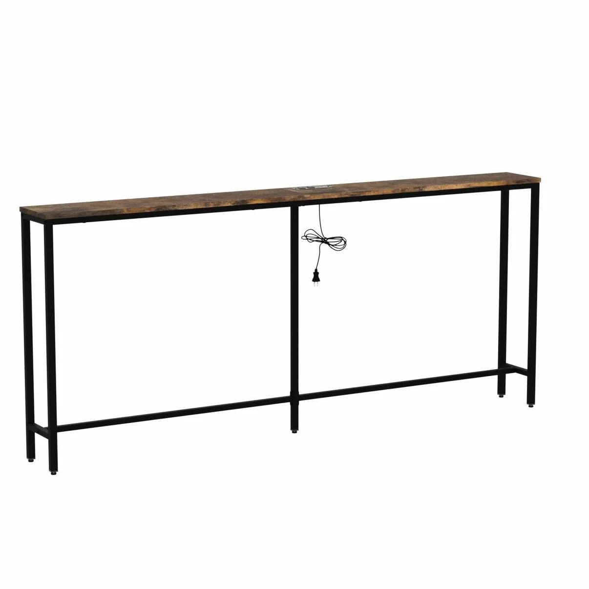 Lifewit 70.9" Wąski, długi stolik konsolowy z 2 gniazdami zasilania i portami USB do salonu, przemysłowy stolik do przedpokoju, korytarz biurowy za sofą, łatwy montaż, rustykalny brąz