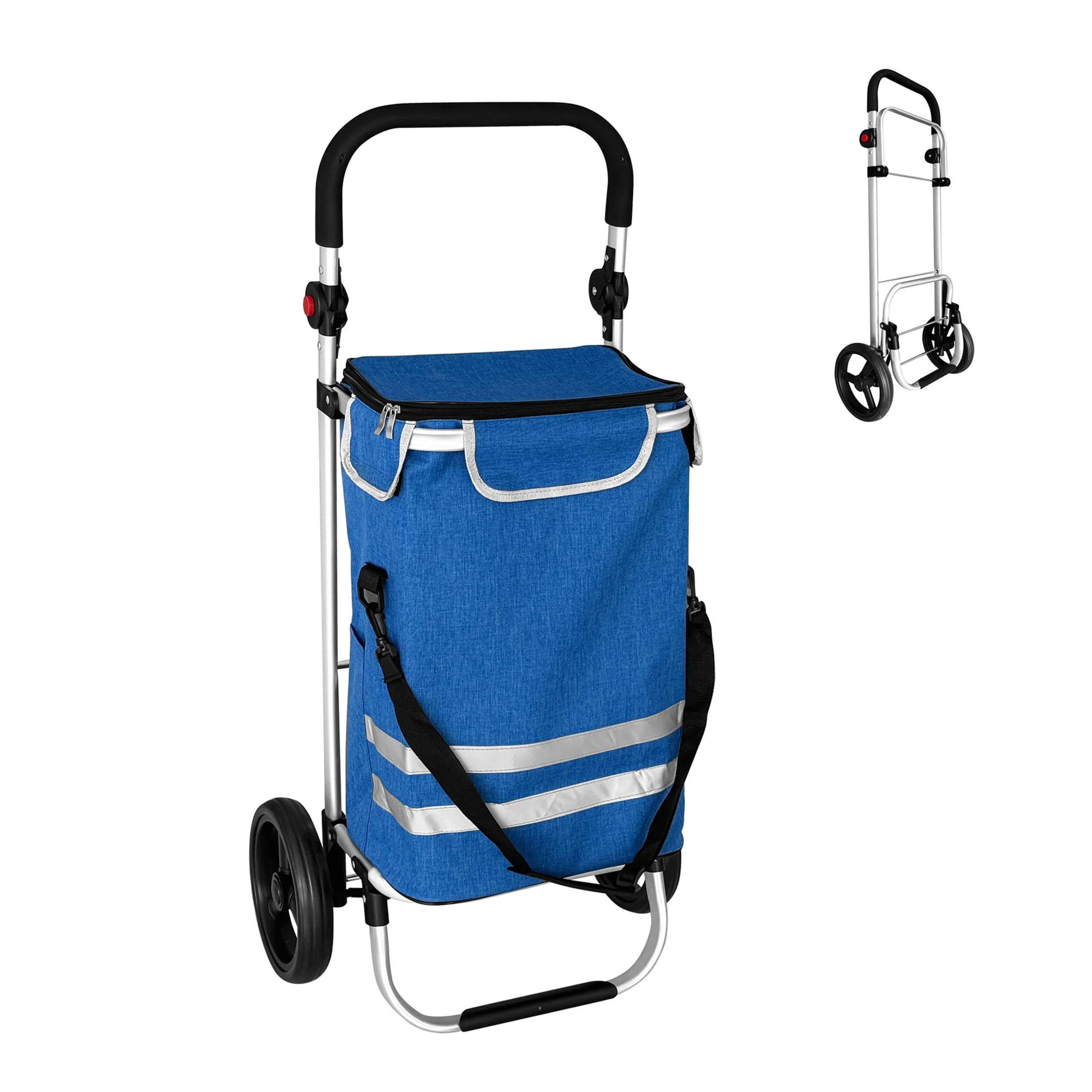 Relaxdays Wózek na zakupy, 2 duże koła, komora chłodząca, zdejmowana torba, 45 l, do 35 kg, składany wózek na zakupy, niebieski