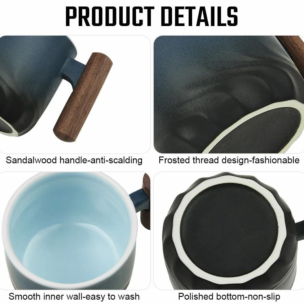 Vicloon Kubek do espresso 70 ml ceramiczny z drewnianą uchwytem retro ręcznie szkliwiony