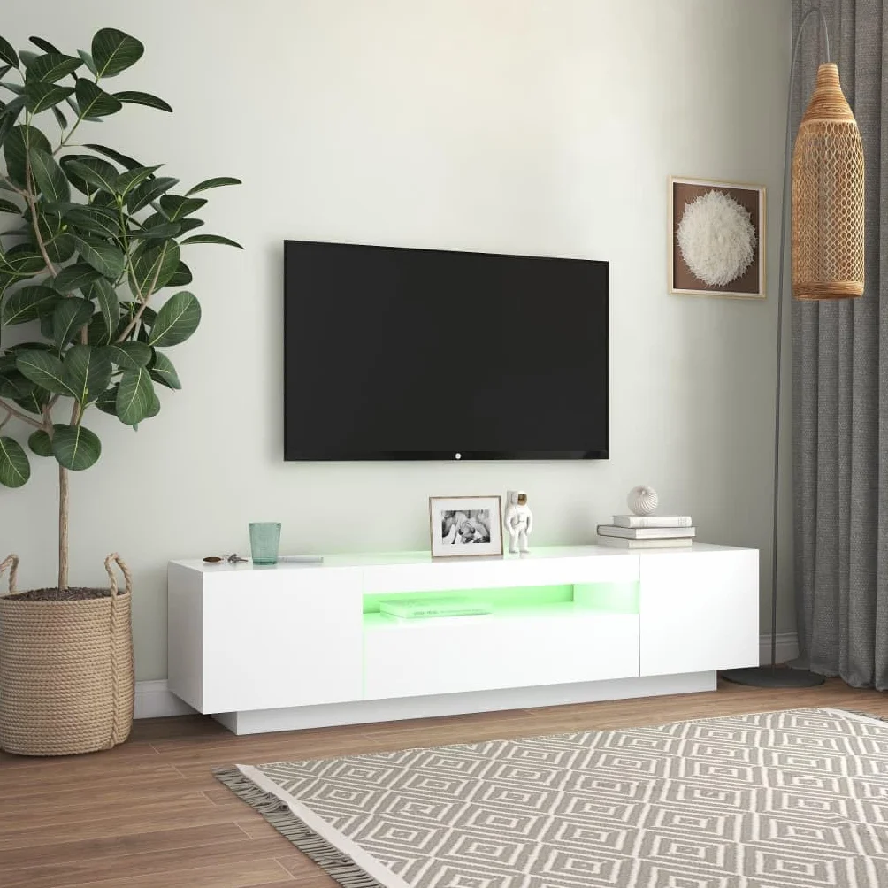 Szafka pod telewizor z oświetleniem LED, biała, 160 x 35 x 40 cm