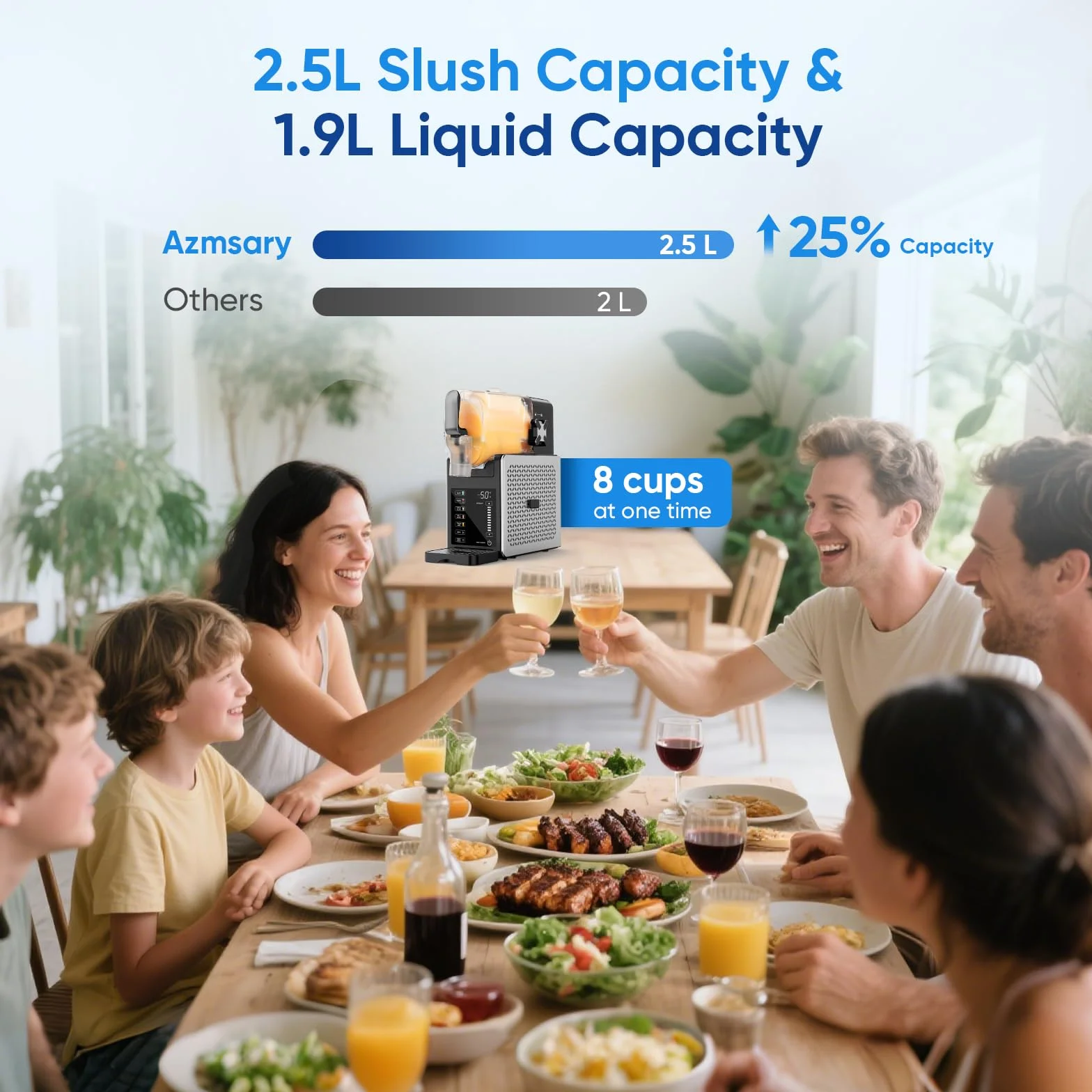 Maszyna do slushie – łatwa obsługa jednym przyciskiem, 2,5 l, nie wymaga lodu, z wyświetlaczem LED, 6 automatycznych programów do margarity, frappé, koktajli mlecznych, prosta obsługa jednym (srebrny)