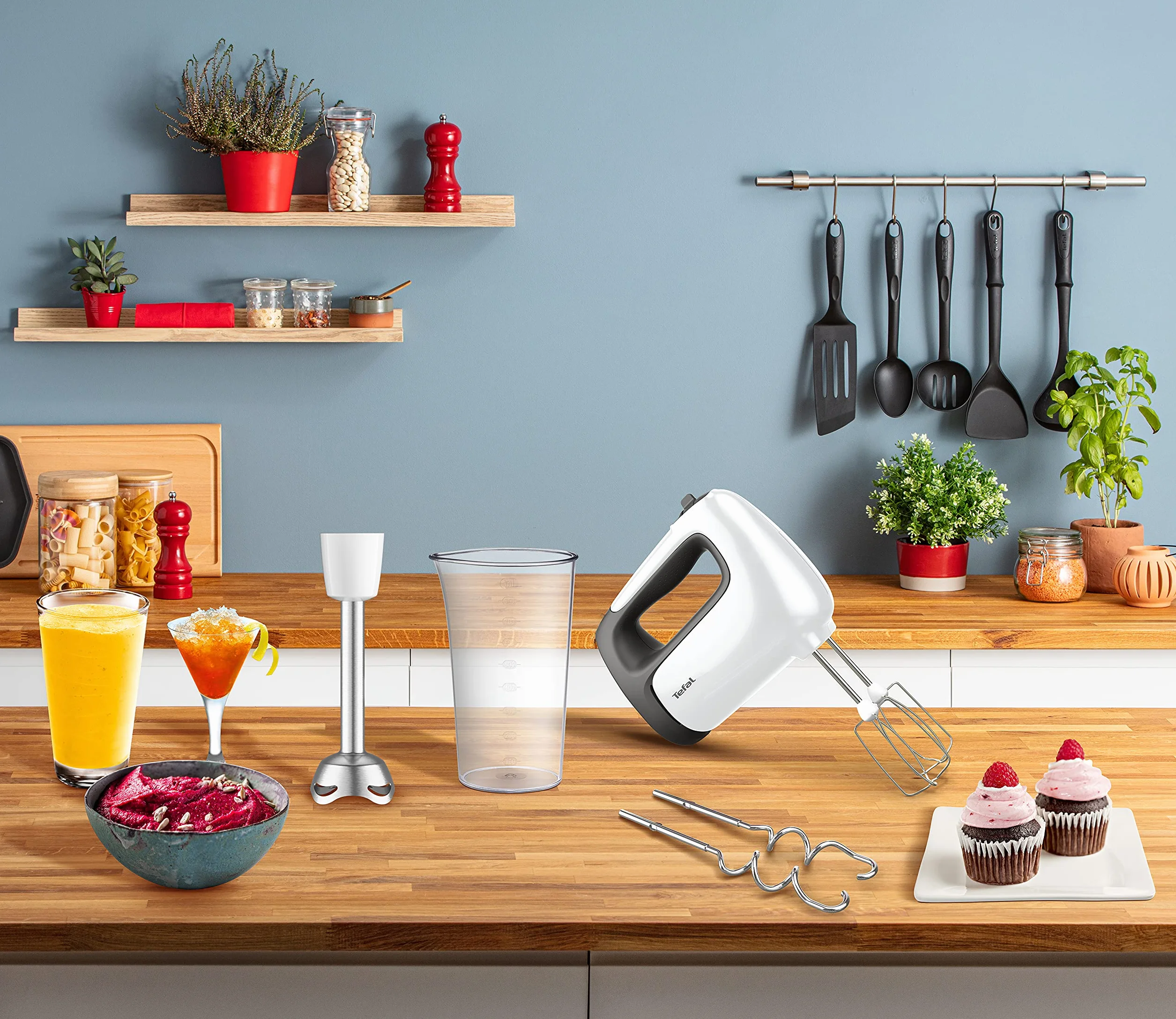 TEFAL Prep'Mix+ HT4621 Mikser ręczny, 500W, 5 prędkości, Funkcja Turbo, Metalowa końcówka blendująca, Mieszadła ze stali nierdzewnej