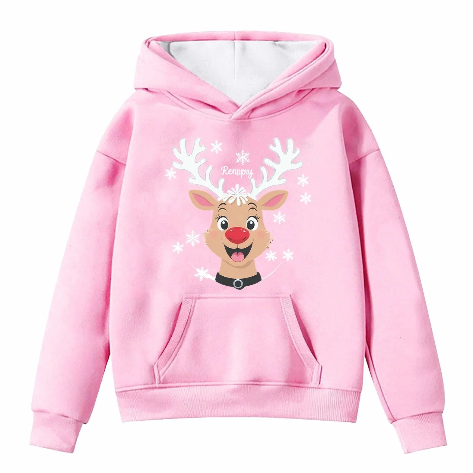 Zabawny sweter bożonarodzeniowy z kapturem, dla dziewcząt, Boże Narodzenie, renifery, bluza z kapturem, bluza z długim rękawem, na co dzień, strój bożonarodzeniowy