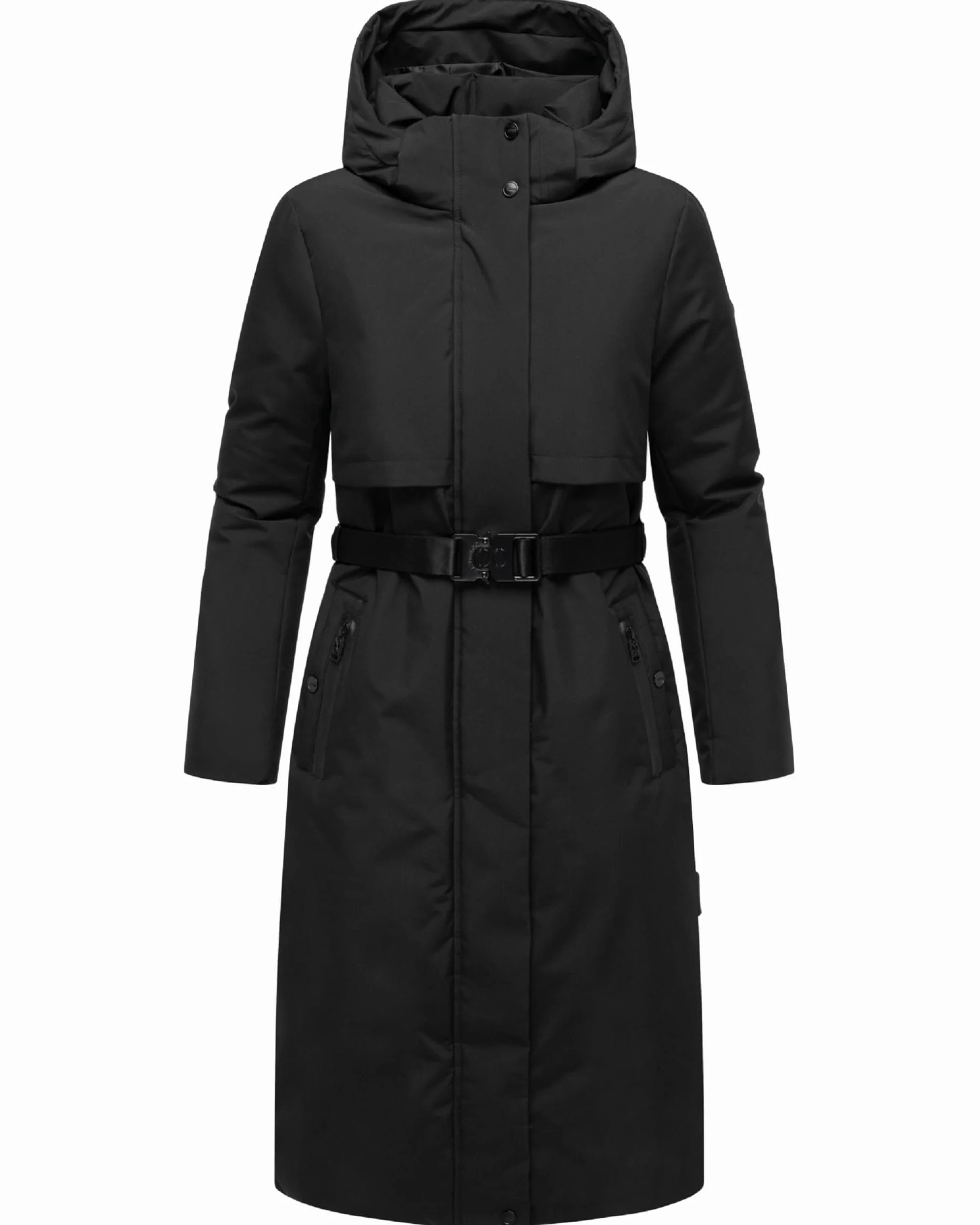 Navahoo Damski płaszcz zimowy, ciepła, wodoodporna parka z (zdejmowanym) kapturem i paskiem w talii, Waldbummler 14 XS-3XL