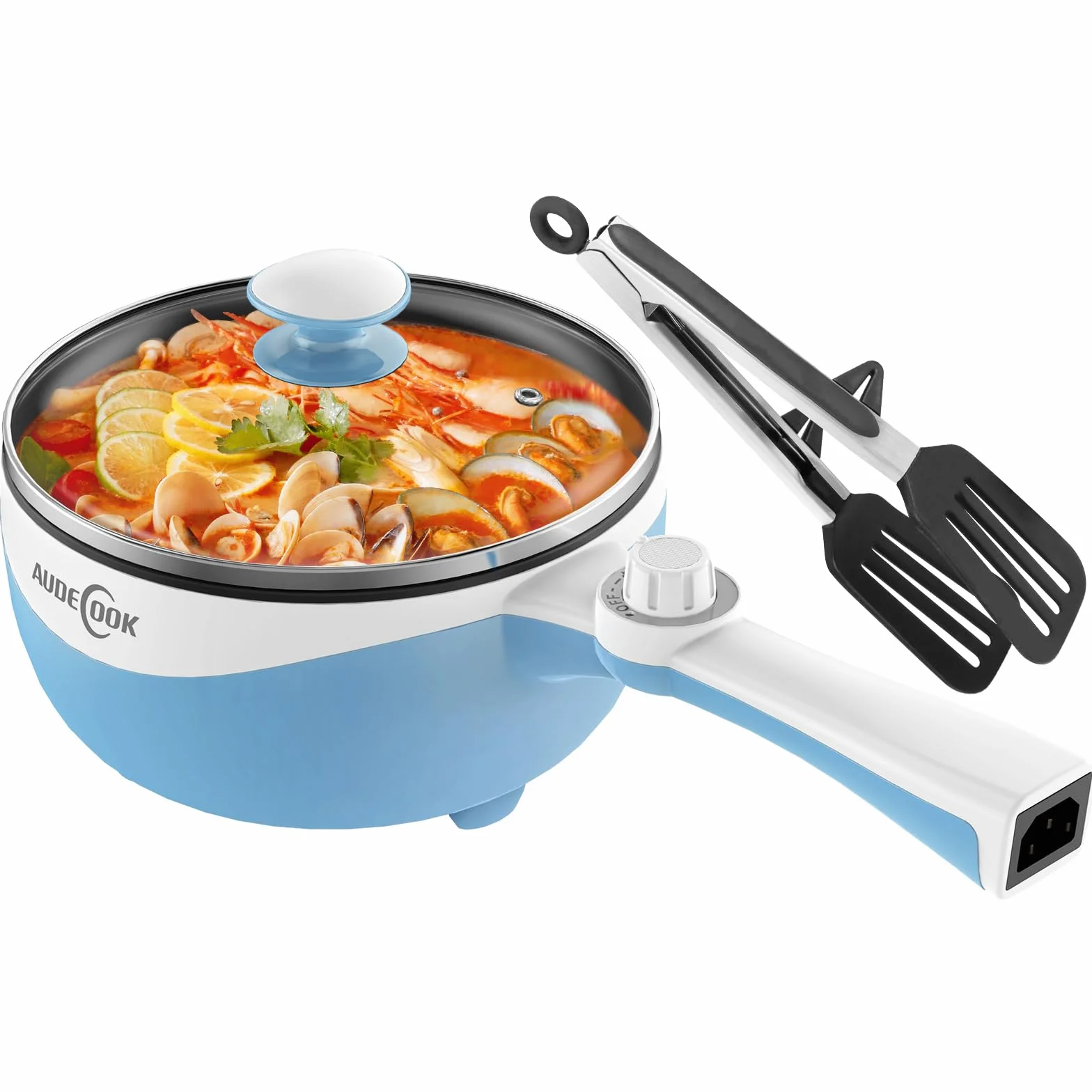 Audecook Elektryczna patelnia Hot Pot 1,7 l 20 cm nieprzywierająca przenośna mini wielofunkcyjna kuchenka