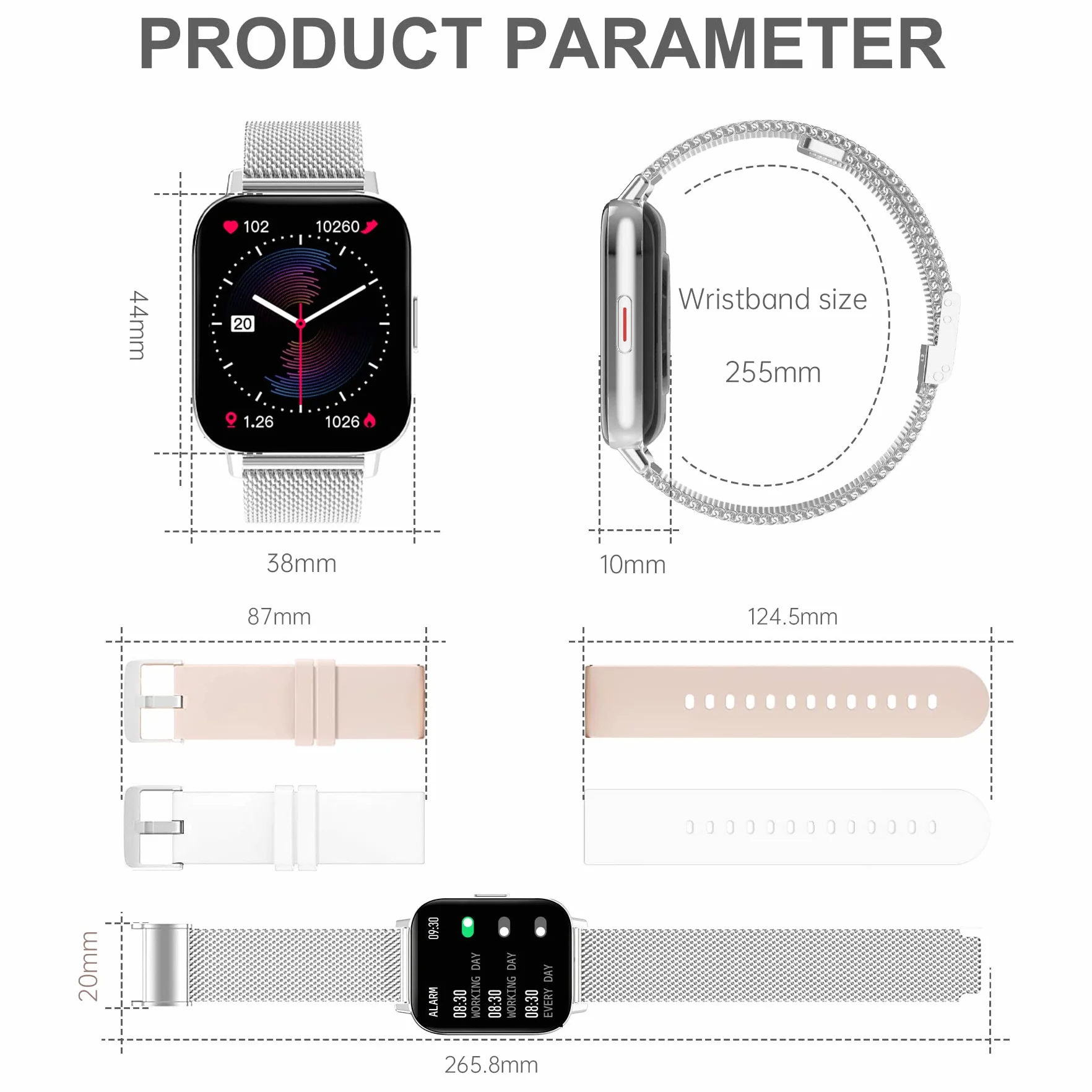 SpO2 Smart Watch damski smartwatch z funkcją telefonu 1,69", spersonalizowany ekran, zegarek fitness, krokomierz, kalorie, pulsometr, monitor snu, cykl menstruacyjny, SpO2, Smart Watch