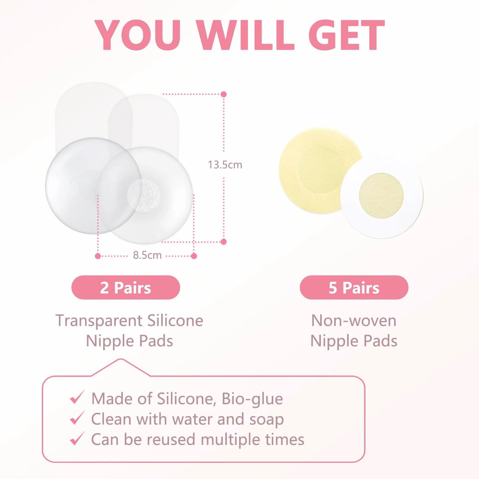 Kiiwah 2 pary niewidzialnych samoprzylepnych sutków Push Up, silikonowe niewidzialne biustonosze samoprzylepne naklejki biustonosz na piersi osłona na sutki Push Up z 5 parami nipple covers (6,5 cm)