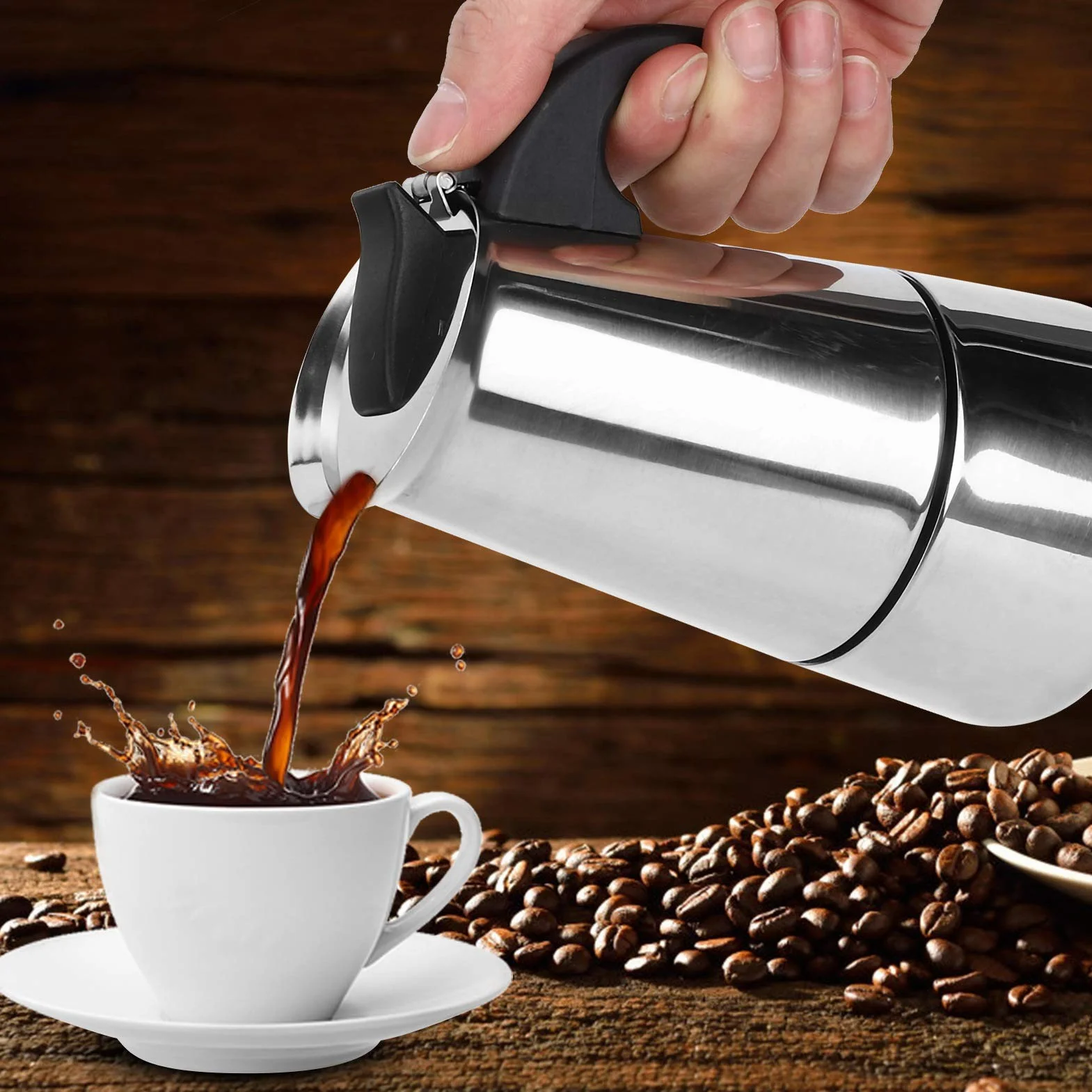Dzbanek do Kawy ze Stali Nierdzewnej, Moka, 4 Filiżanki, Indukcyjny