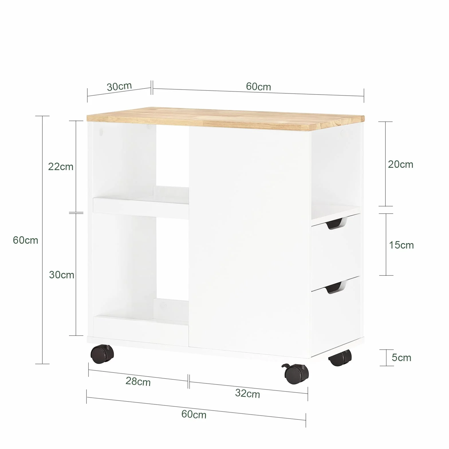 SoBuy Stolik boczny z kółkami Wąski B60 x D30 x H60 cm FBT130-WN