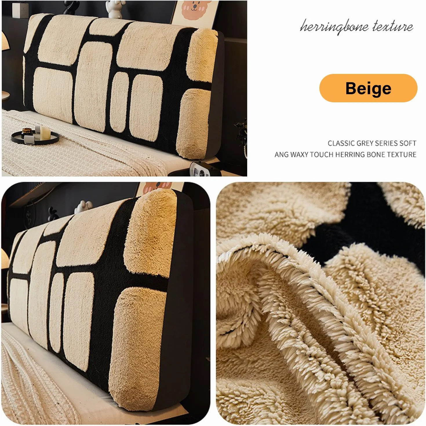 Miękki pluszowy pokrowiec na wezgłowie łóżka King Size 180cm Beige