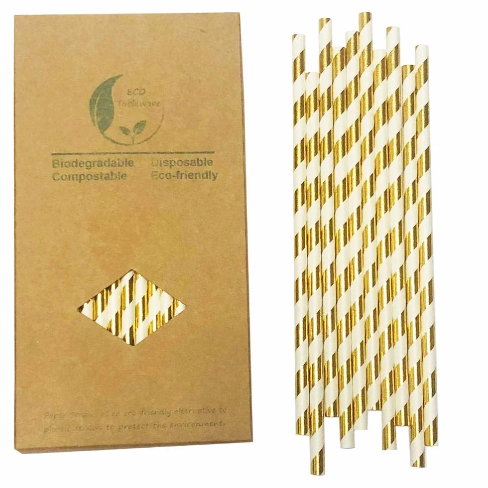 100% biodegradowalne - trwałe słomki papierowe, 100 sztuk pięknego papieru słomkowego w 1 pakiecie, 4 różne kolory, 25 sztuk na wymiar: 19,7 x 0,6 cm.