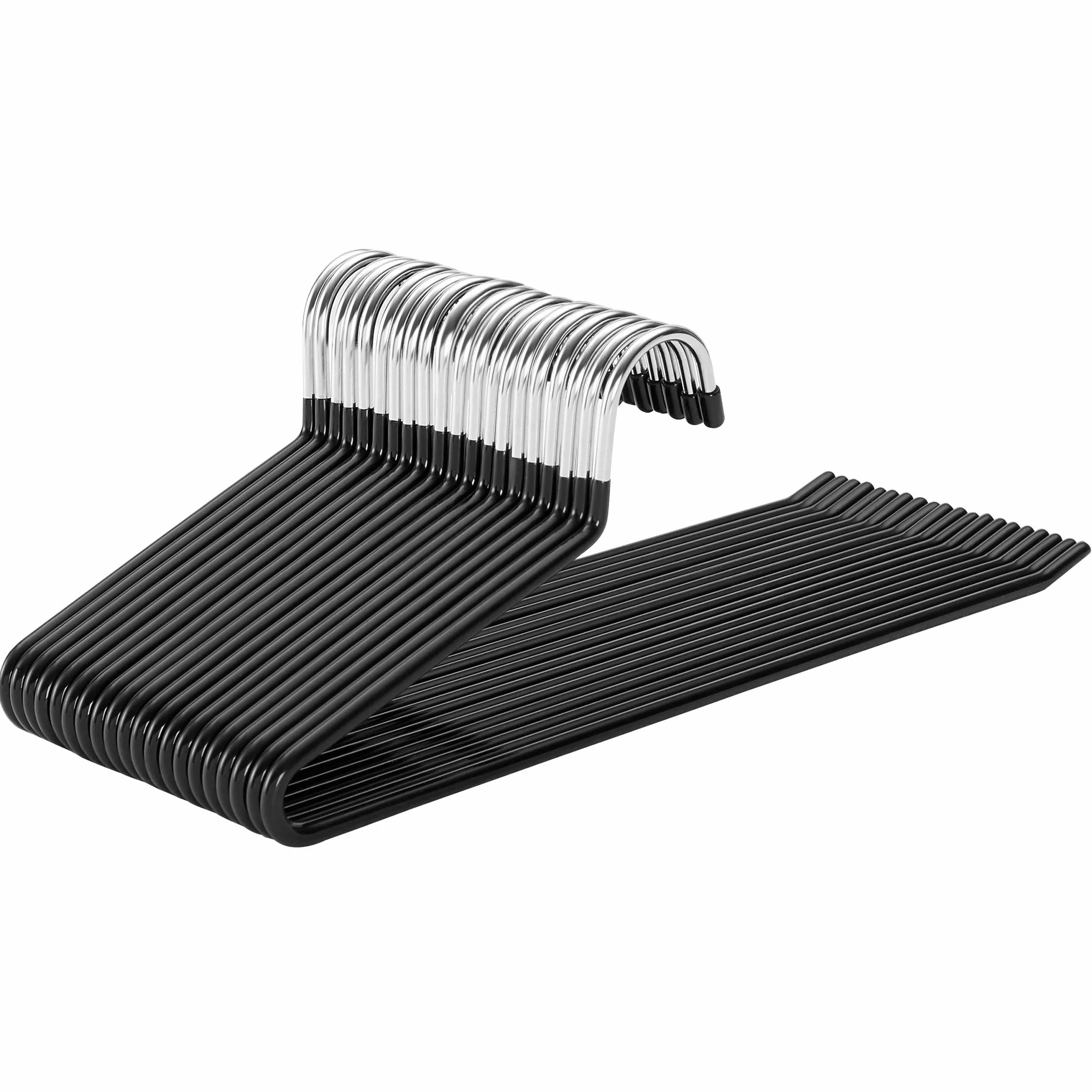 SONGMICS Wieszak na ubrania z metalu, 20 sztuk, wieszak na spodnie, wykonany z drutu o średnicy 5 mm, powlekany tworzywem sztucznym PCW, antypoślizgowy, 38 cm, chromowany czarny CRI004-20