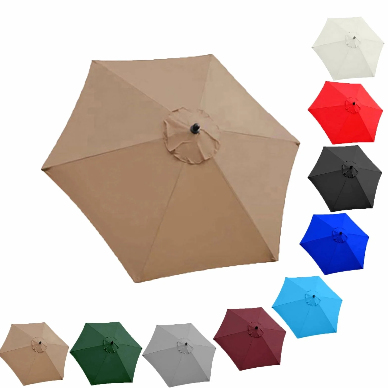 Zapasowy daszek do parasola tarasowego o wymiarach 200/270/300 cm, kompatybilny z żebrami 6/8, parasol offsetowy, kolor khaki, 3,0 m (118 cali), osłona przeciwsłoneczna do użytku na zewnątrz