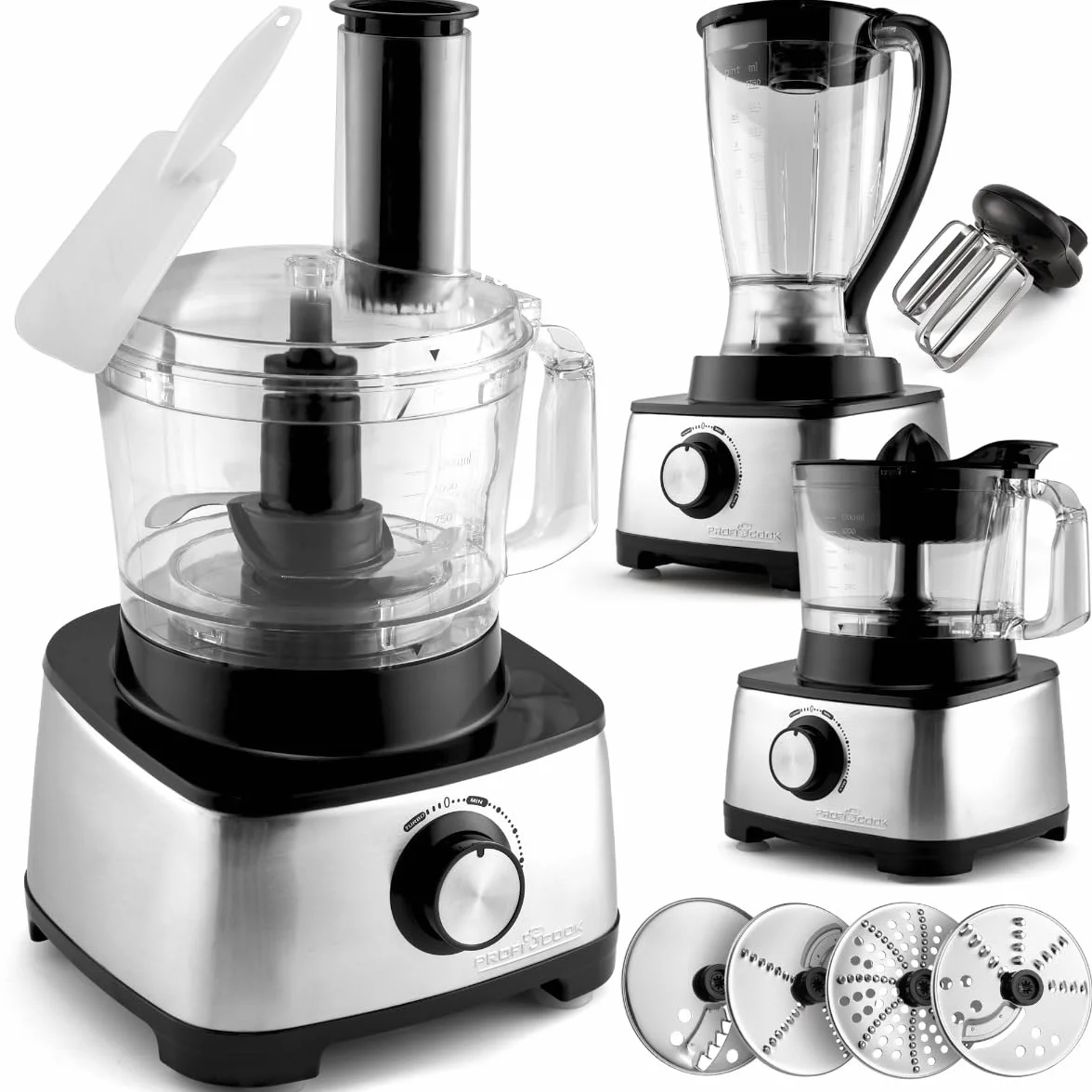 ProfiCook PC-KM 1063 Kompaktowy robot kuchenny z obudową ze stali nierdzewnej, 1,2 l, otworem do napełniania, 1200 W