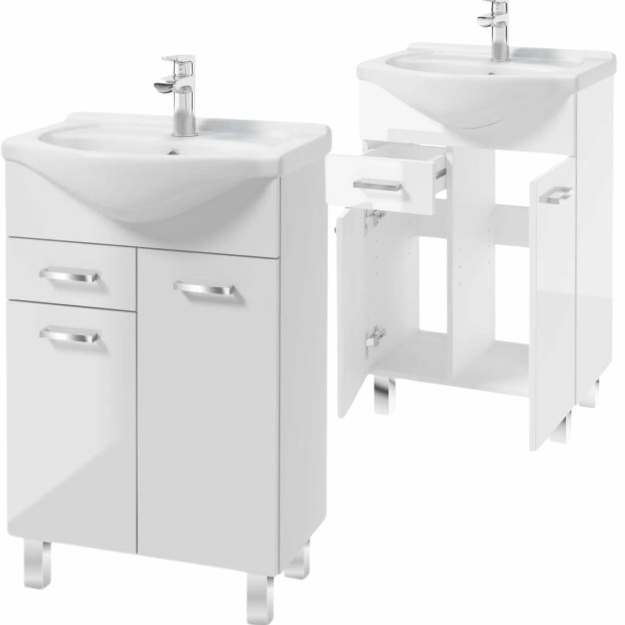 Deftrans Domodomo szafka łazienkowa z umywalką 80x55x30 cm biała ceramiczna stojąca z szufladą