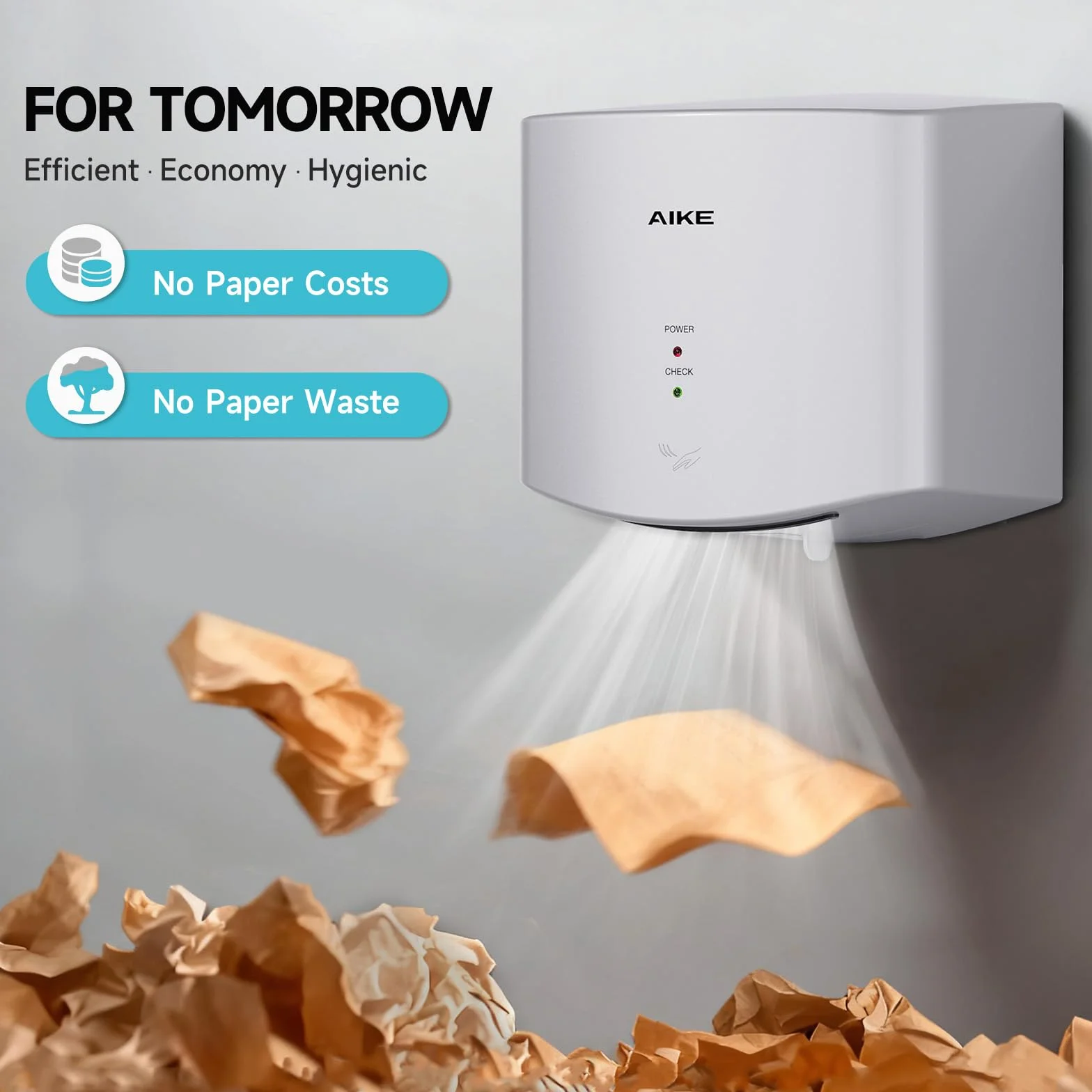 AIKE Air Wiper kompaktowa suszarka do rąk 1400 W 220 V bezdotykowa AK2630S srebrna