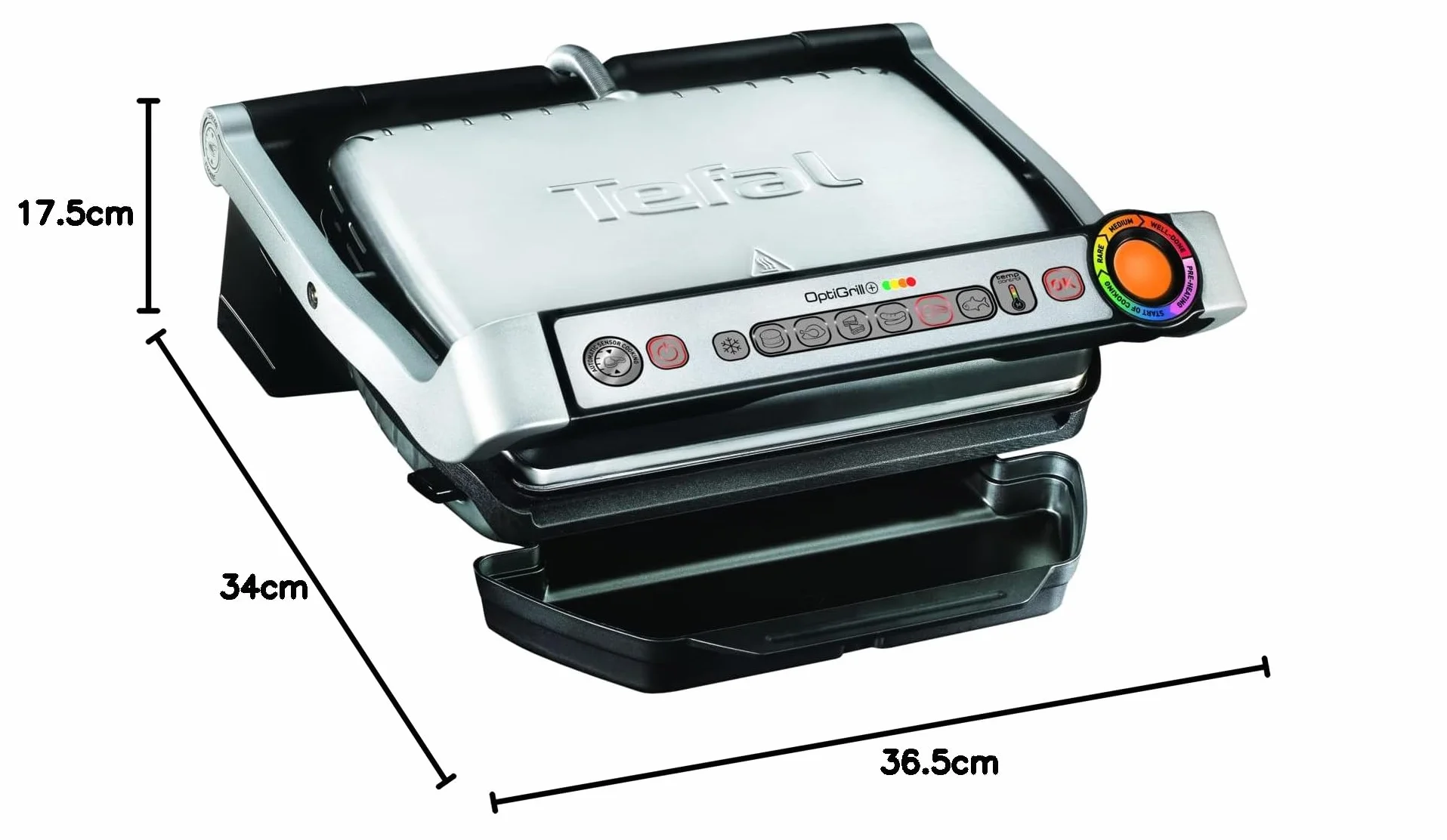 TEFAL GC716D Optigrill+ Grill Elektryczny, wymienne płyty do gofrów, 6 automatycznych programów gotowania, Automatic Sensor Cooking, mycie w zmywarce, porcje od 2 do 4 osób, Czarny/Srebrny