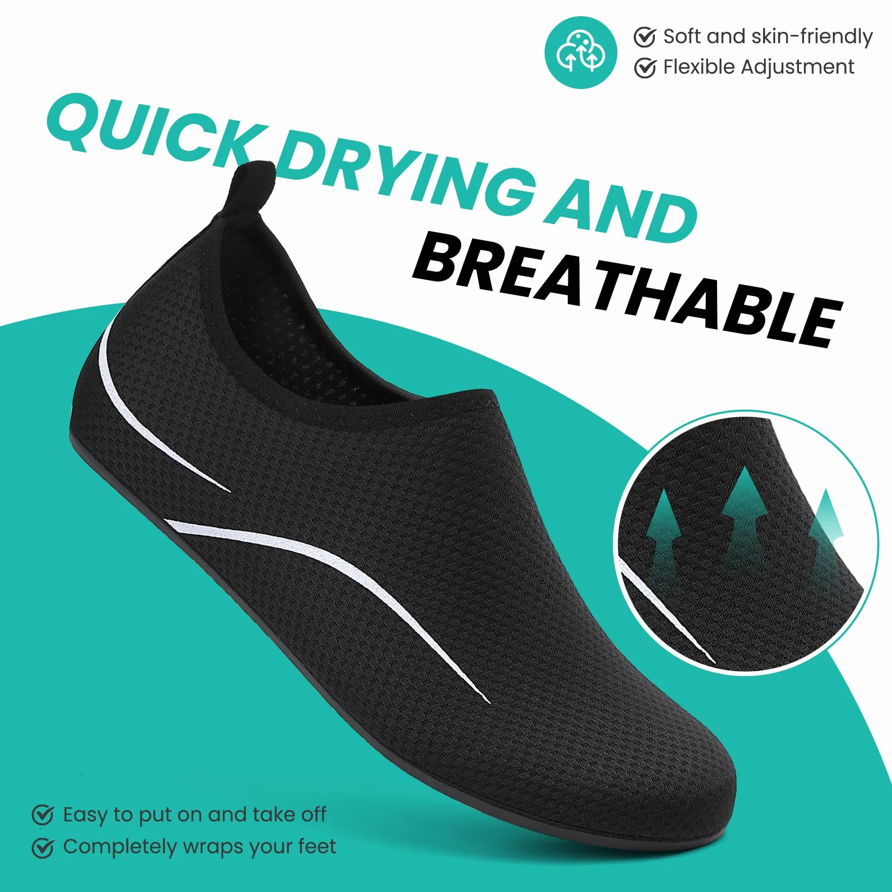 BARFULKER Buty do Wody, Damskie Buty Kąpielowe, Męskie Szybkoschnące Buty do Pływania, Lekkie Buty Plażowe, Antypoślizgowe Buty do Wody, Buty Boso dla Mężczyzn, Kobiet Czarny 42 EU