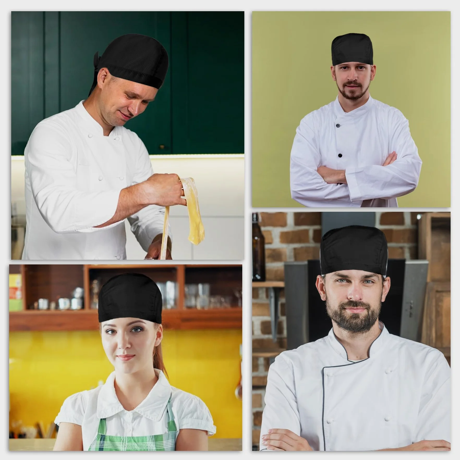 Czapka kucharska, czarna, unisex, regulowana czapka kucharska, rozmiar uniwersalny, regulowany kapelusz kucharski, bawełna, czapka kucharska, męska damska czapka kucharska, siatka na włosy,