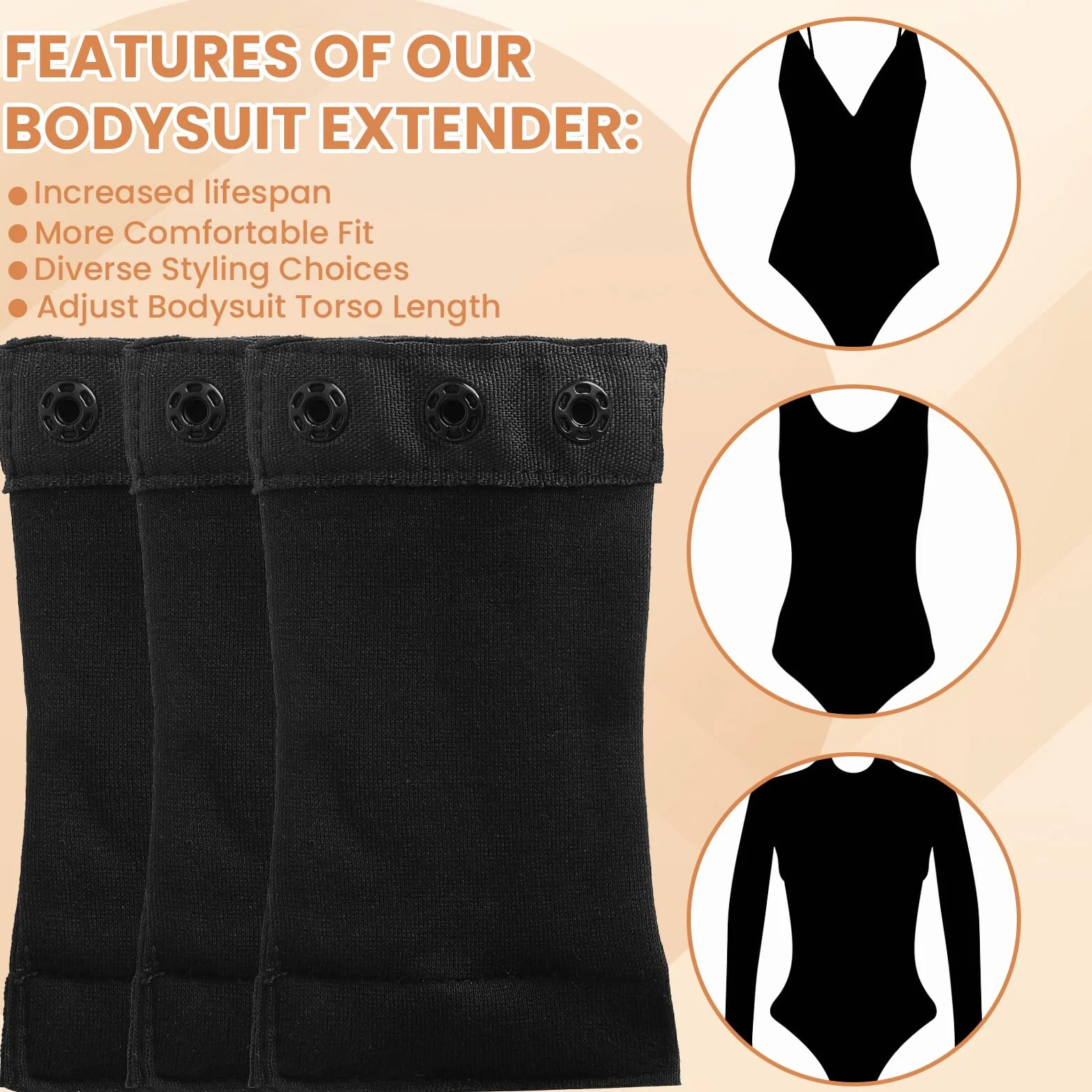 4szt. Przedłużacz do body damskiego z 3 plastikowymi zatrzaskami, regulowany, do body redukcyjnych kobiet i modelujących sylwetki, kompatybilny z shapewear, czarne body i body damskie z długim