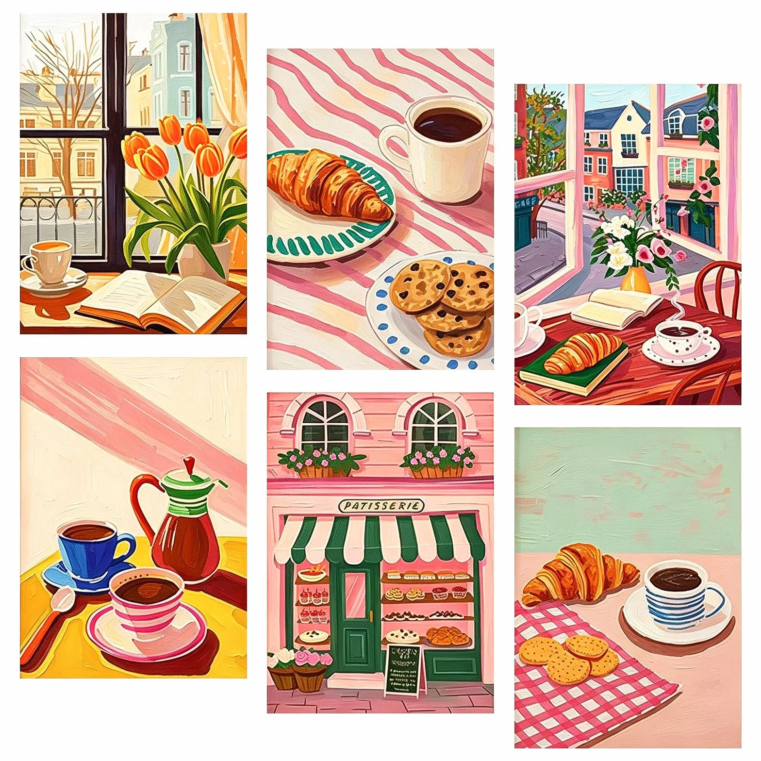 MplehDa Zestaw plakatów z kawą A4 (21 x 30 cm), 6 sztuk obrazów olejnych na kawę, obrazy w stylu vintage, obrazy kuchenne, retro, nowoczesna dekoracja ścienna, barista dekoracja ścienna do jadalni