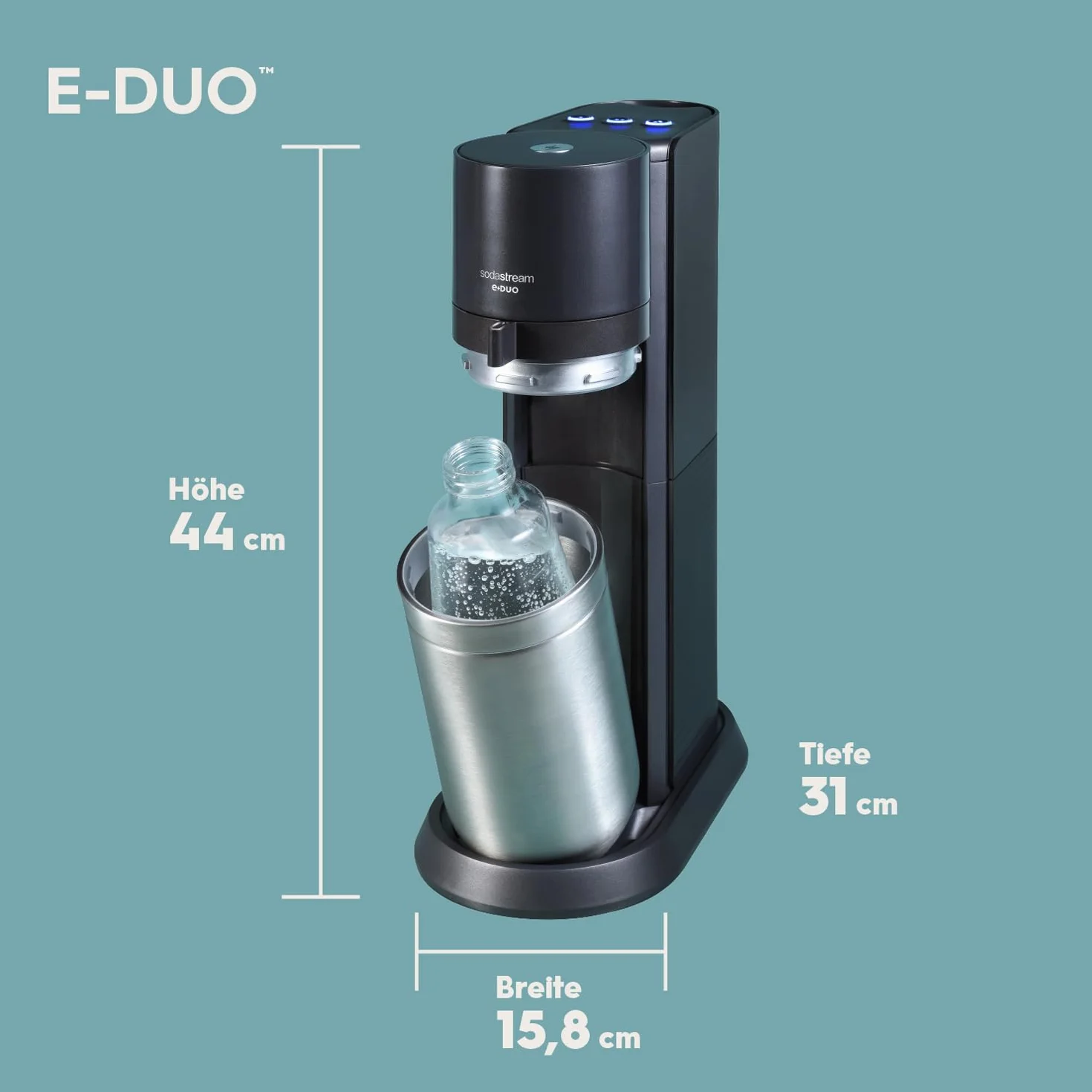 SodaStream E-DUO saturator CO2 cylinder standardowe opakowanie 1L szklana butelka