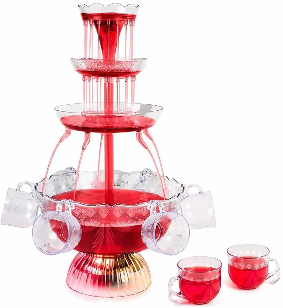 3-poziomowa fontanna imprezowa akrylowa 4L z 5 kubkami 175 ml LED