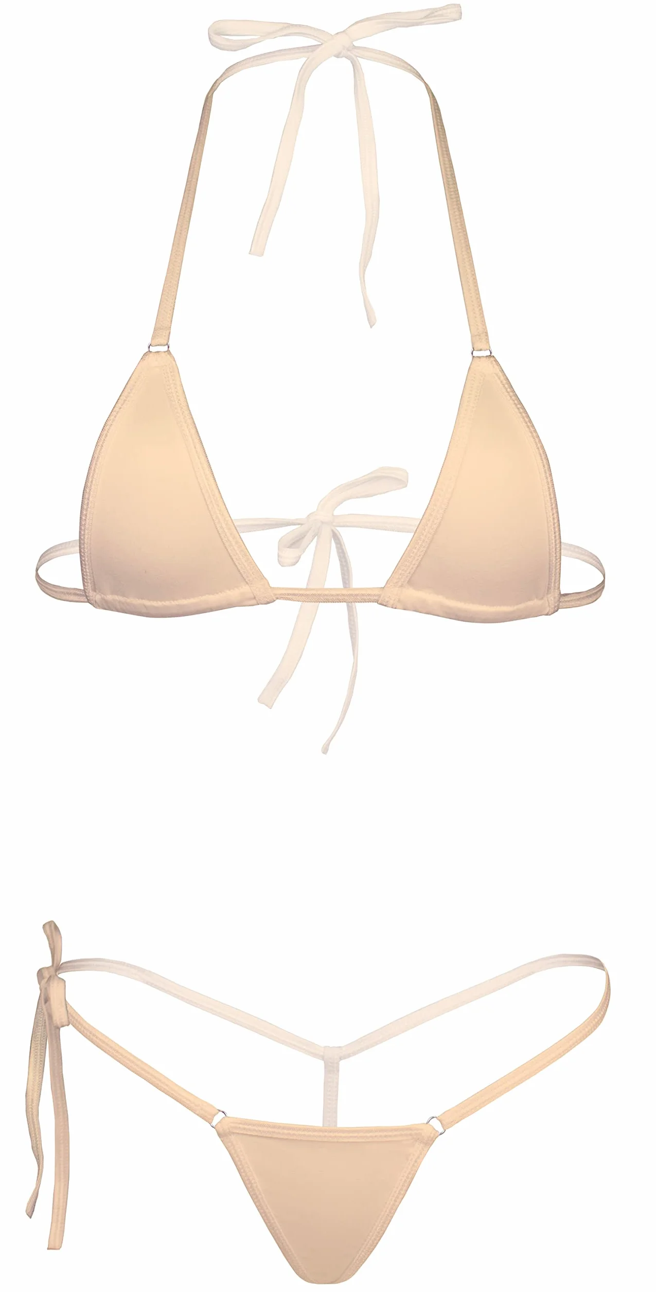 Dadress Extreme Sexy Mini Bikini Sets 2Pcs Swimwear G-String Bottom Swimsuit Micro Bikinis for Women Apricot