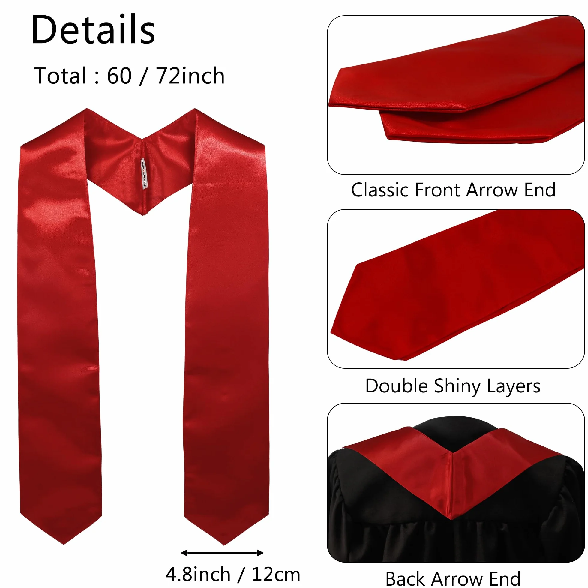 GraduationMall Stuła z okazji ukończenia szkoły dla dorosłych duchownych stuły chóralne akademicka szarfa do szkoły kościoła ceremonia unisex 152 cm / 183 cm 16 kolorów