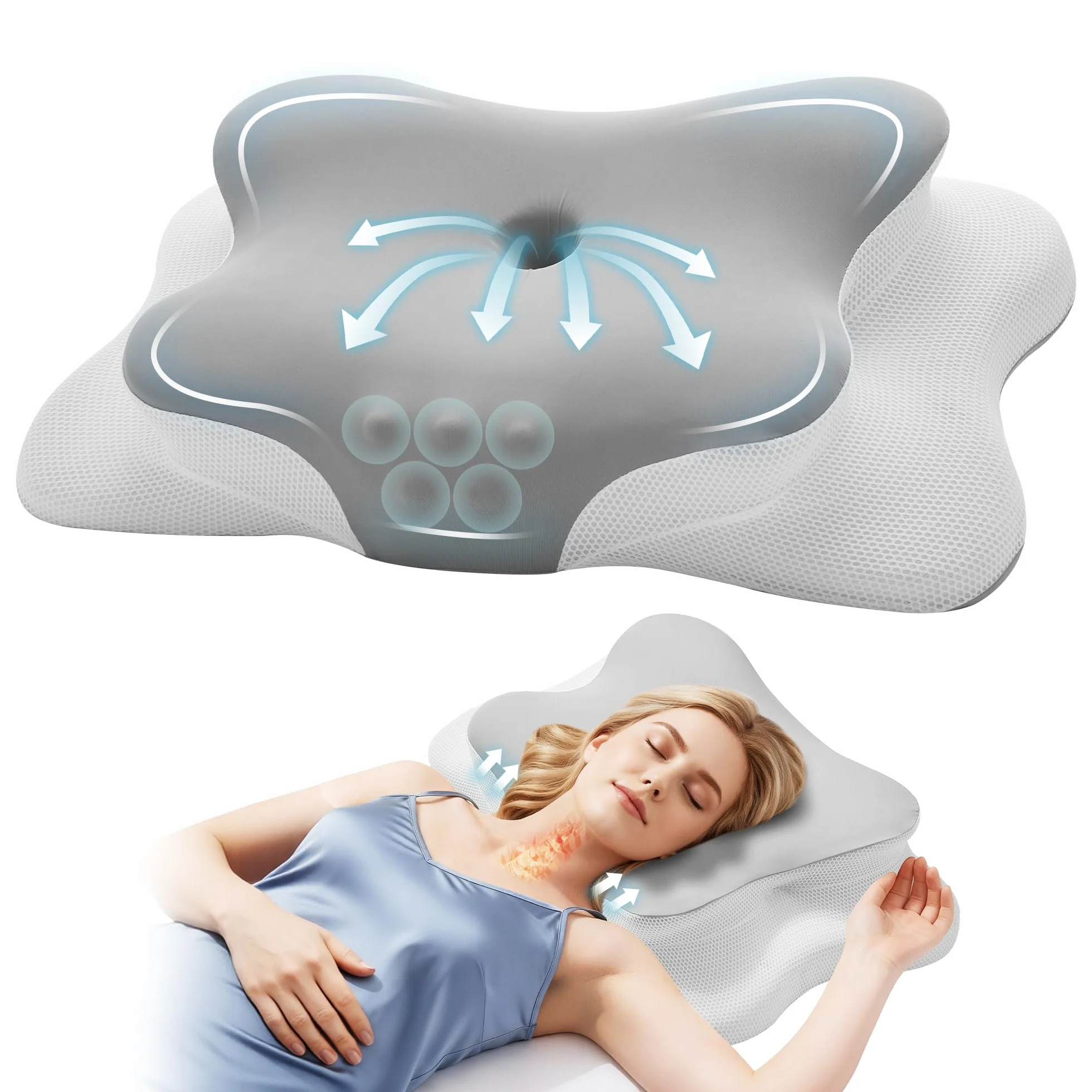 Poduszka na kark z pianką z pamięcią kształtu o podwójnej wysokości (11/13 cm) i podparciem ramion - Ergonomiczna konstrukcja do spania na biodrze, plecach lub brzuchu, zmywalna podszewka