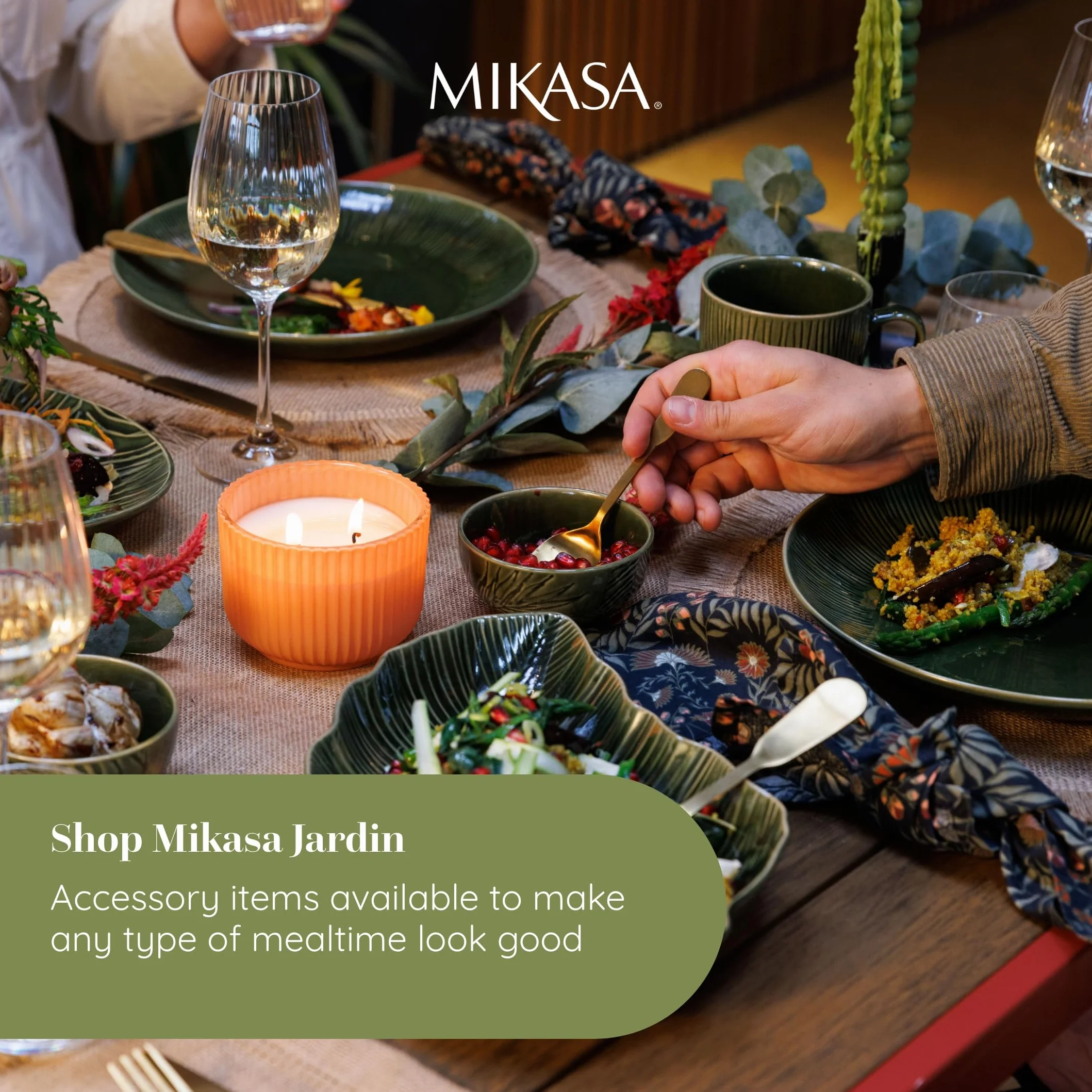 Mikasa Jardin Zestaw misek do makaronu 4 szt. kamionka 20 cm zielony wzór botaniczny
