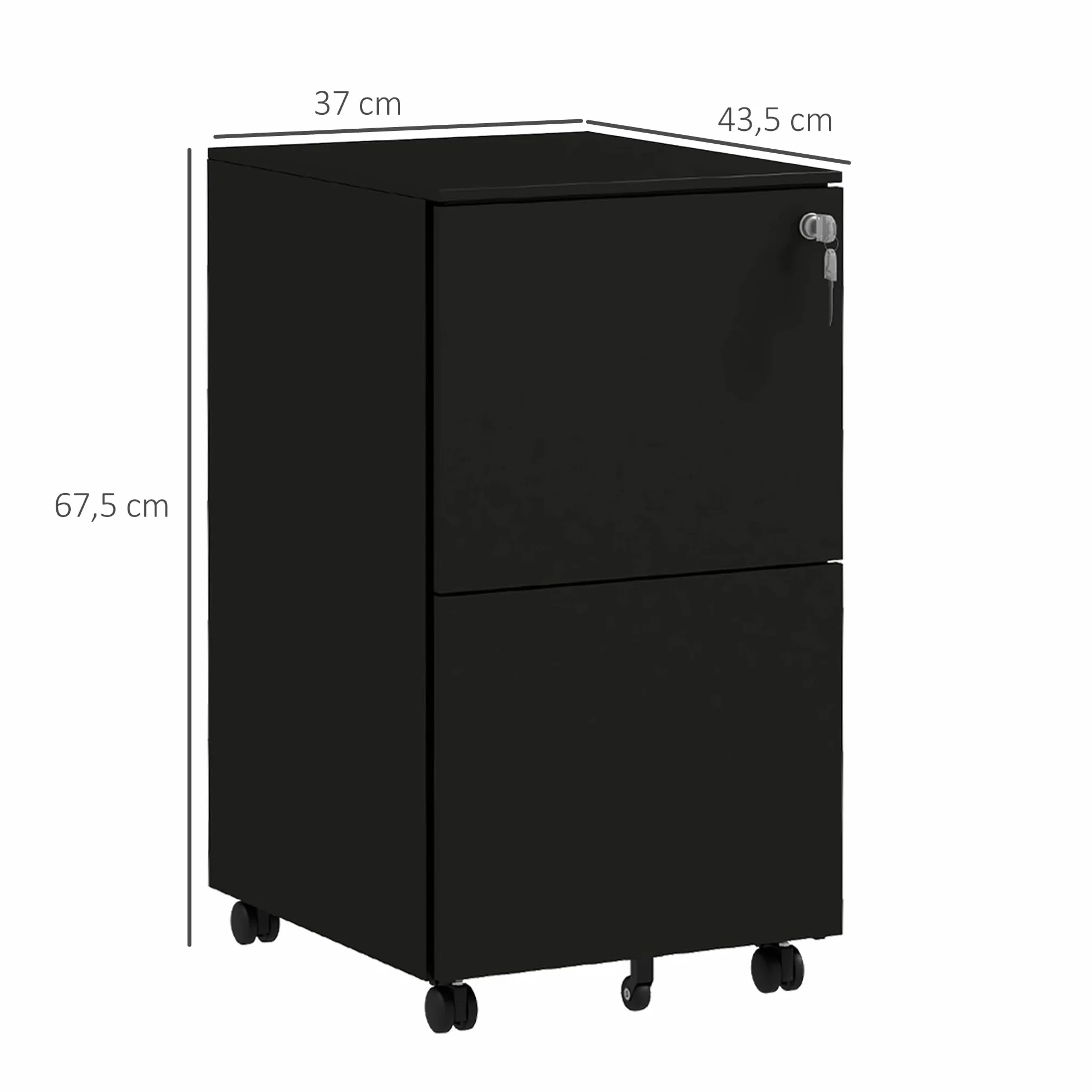 Vinsetto Szafka na dokumenty 2 szuflady zamykana biurowa na kółkach A4 stal 37x43,5x67,5 cm czarna