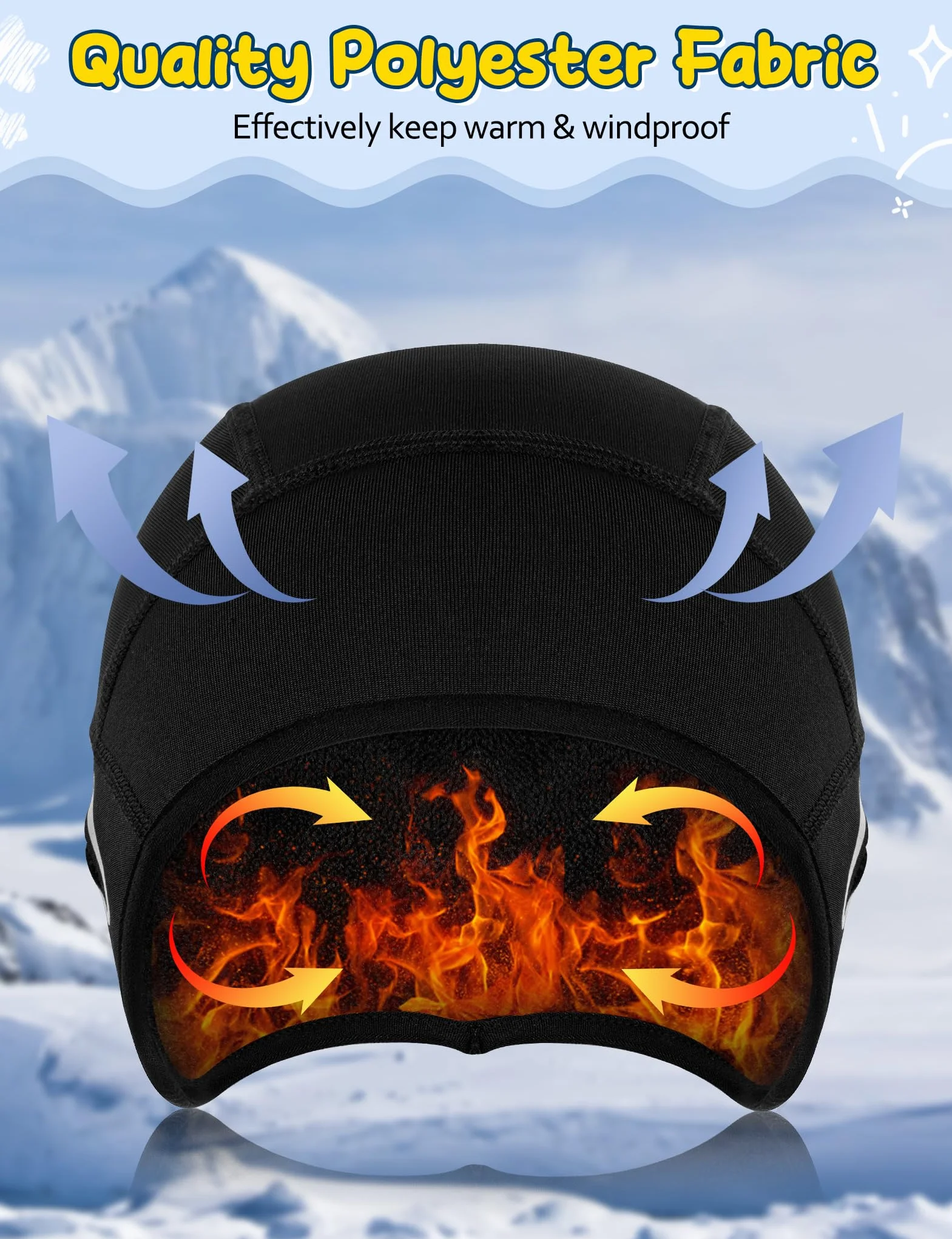 Becellen Czapka na kask dla dzieci, zimowa czapka termiczna na rower, jeden wzór z otworem na okulary, ciepła, wiatroszczelna, czapka sportowa, uniseks, czarna czapka pod kask rowerowy, dla chłopców i