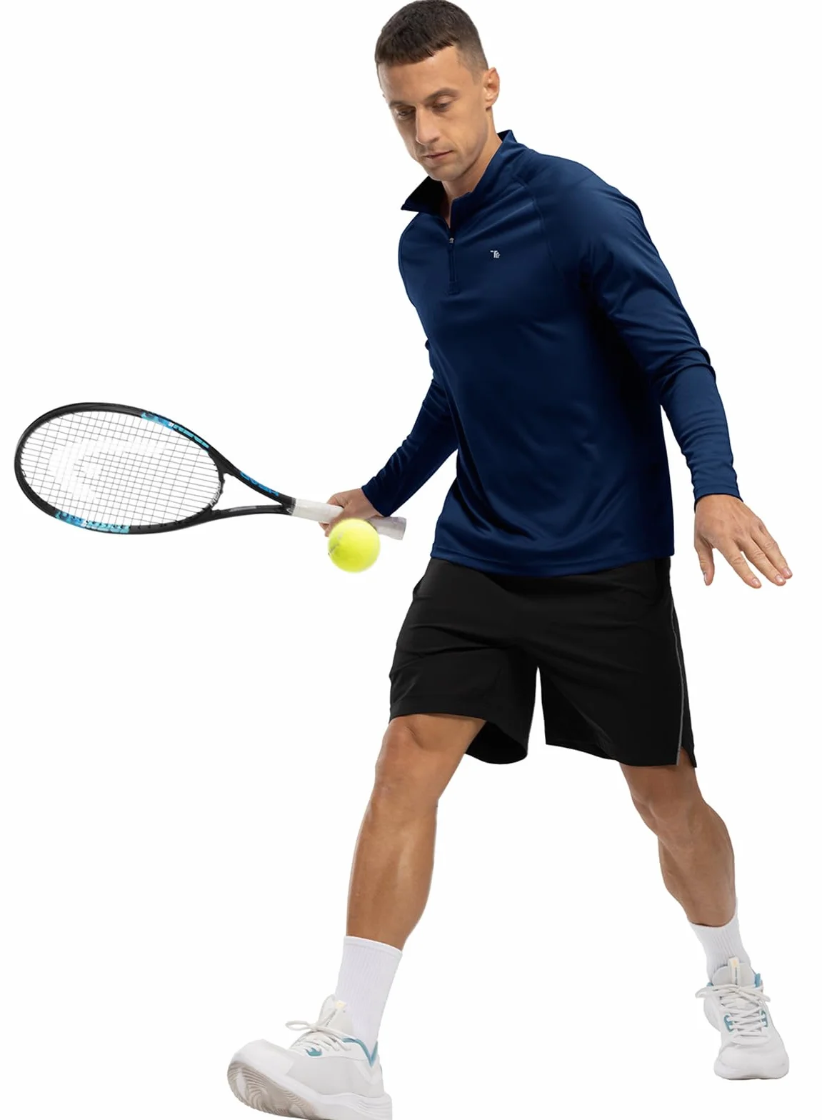 donhobo Męska koszulka sportowa z długim rękawem, ochrona przed słońcem, na zamek błyskawiczny 1/4, oddychająca, szybkoschnąca, koszulka funkcyjna