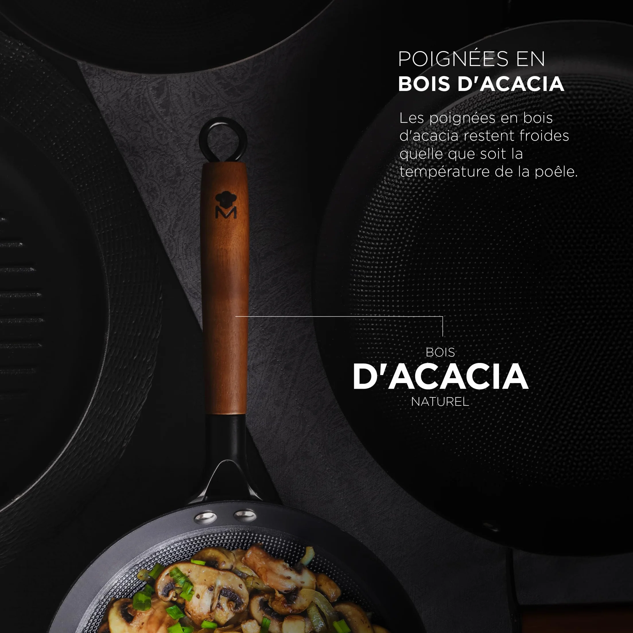 MasterPRO ODIN zestaw do gotowania: patelnia 28 cm, Wok 24 cm, patelnia 24 cm, rondel 16 cm, nieprzywierająca powłoka ceramiczna
