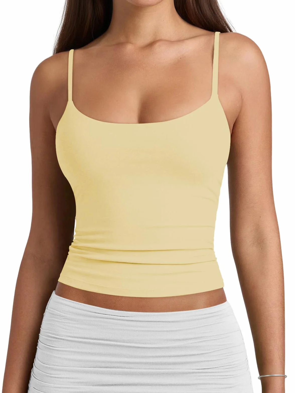 Cuptacc Tank Top Damska Nastawny Paski Spaghetti,Podwójnym Podszewką Koszulka,Podstawowy Kwadratowy Dekolt Top