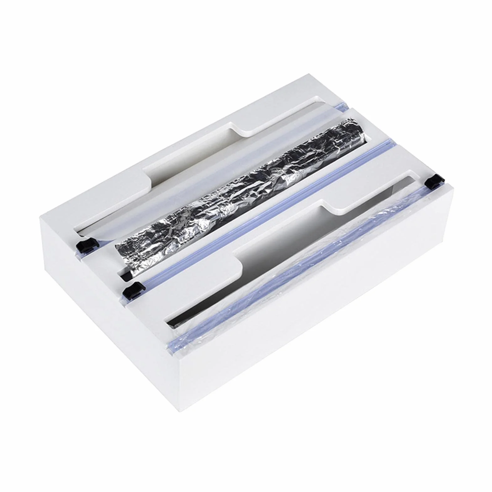 Bambusowy dozownik do owijania 3 w 1 z obcinaczem – na rolki 33 cm, papier pergaminowy i folia aluminiowa