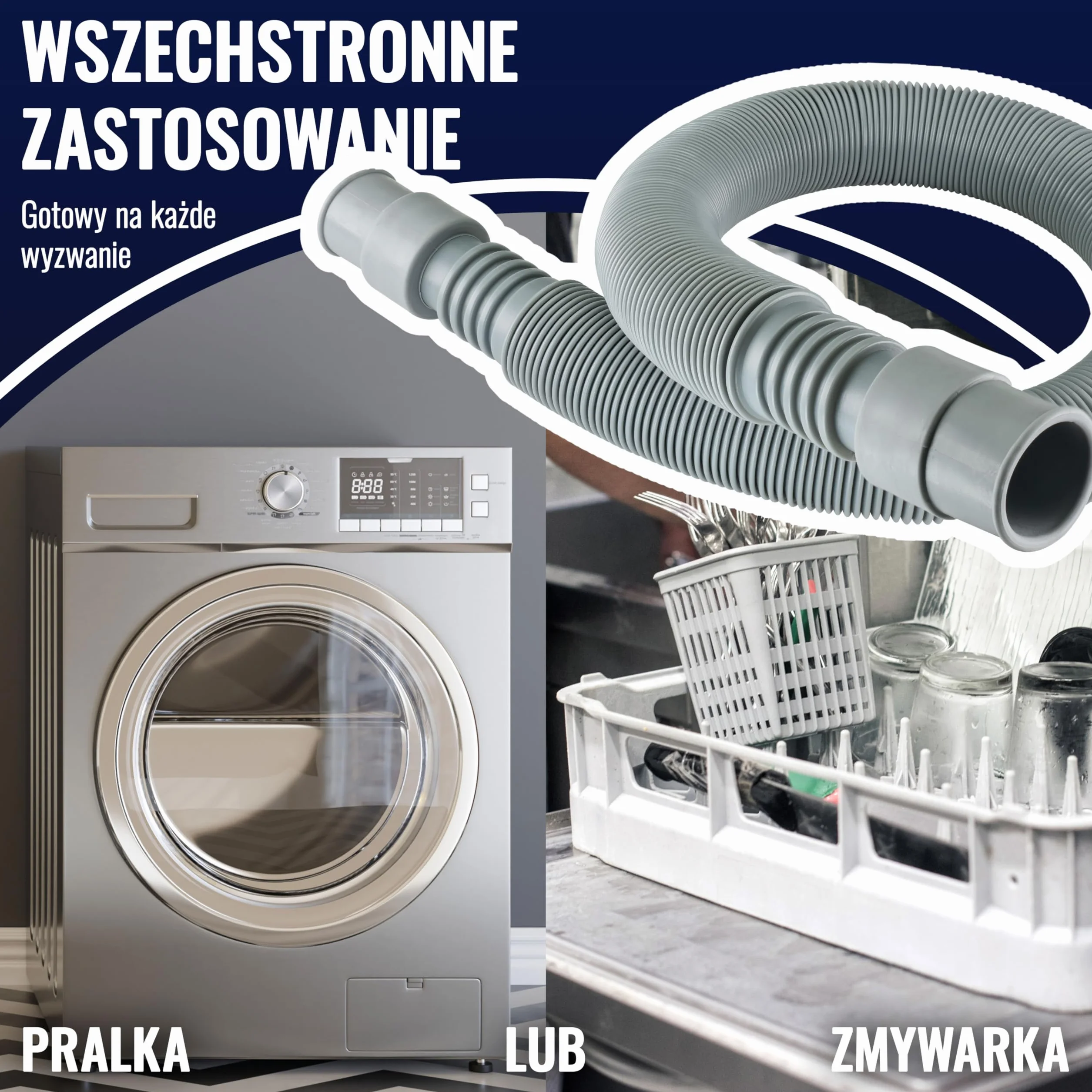 Poppstar zestaw przedłużający wąż odpływowy 3/4" elastyczny rozciągliwy 60-200 cm mosiężny złącznik 19mm