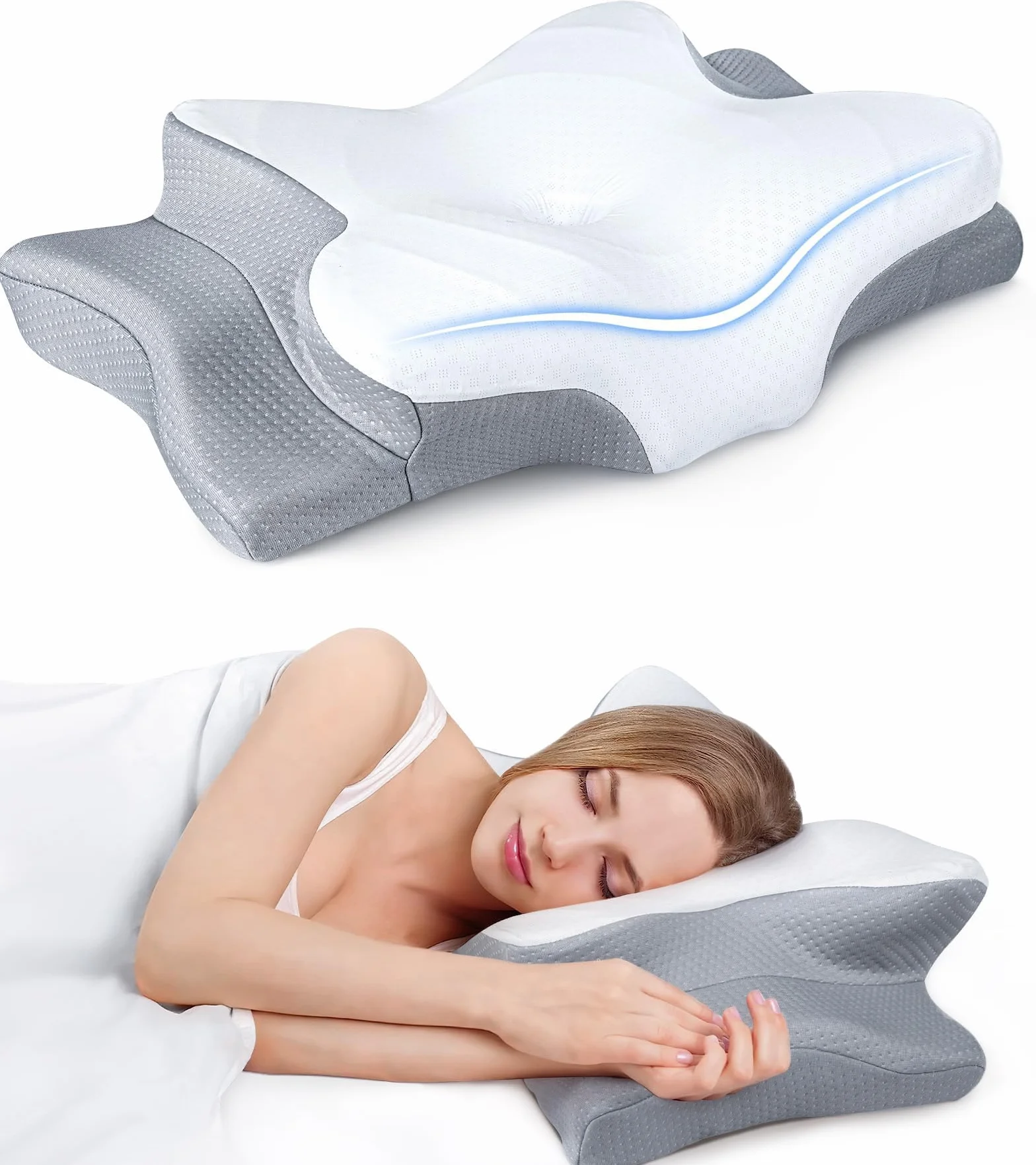 Ultra Pain Relief Cooling Pillow for Neck Support, Adjustable Cervical Pillow Cozy Sleeping, Odorless Ergonomic Contour Memory Foam Pillows, Orthopedic Bed Pillow for Side Back Stomach Sleeper