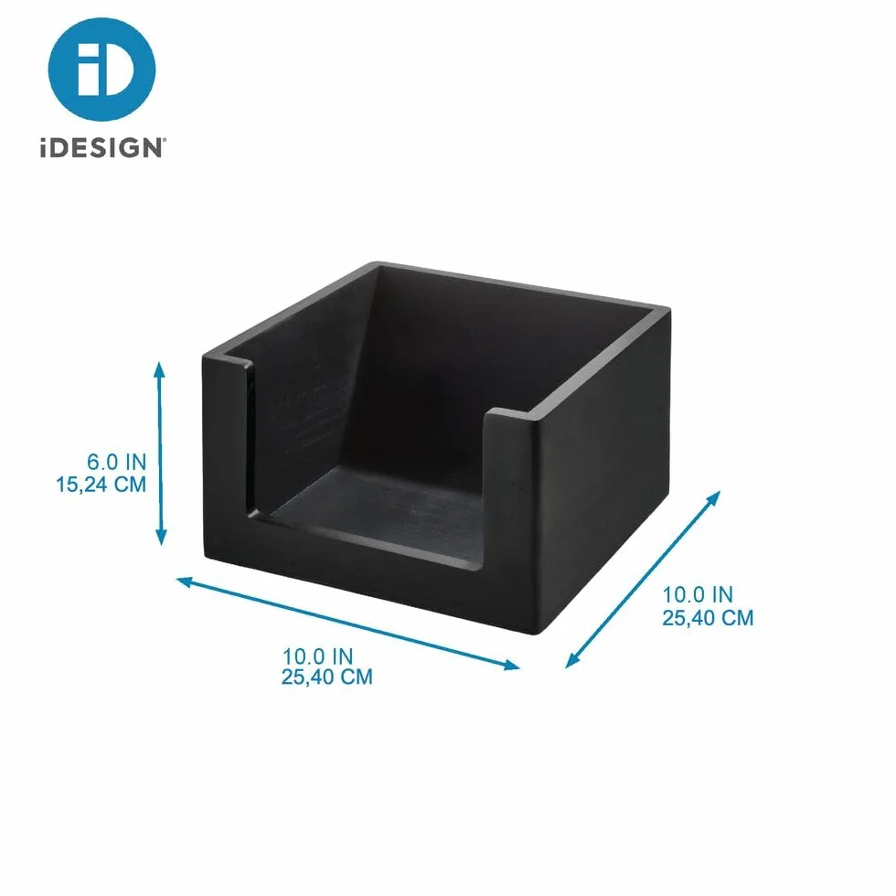 iDesign Mały otwarty przód Paulownia drewniany wielofunkcyjny kosz do przechowywania, czarny
