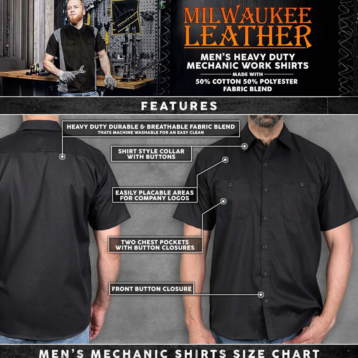 Milwaukee Leather Męska koszula robocza MDM11669 BLK zapinana na guziki, Czarny, 3XL