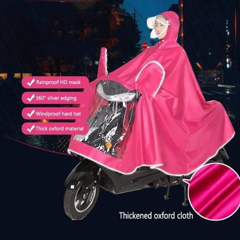 Peleryna przeciwdeszczowa, płaszcz przeciwdeszczowy z kapturem na rower, duża peleryna skuter elektryczny, jednoosobowy pokrowiec motocykl otworami lusterka