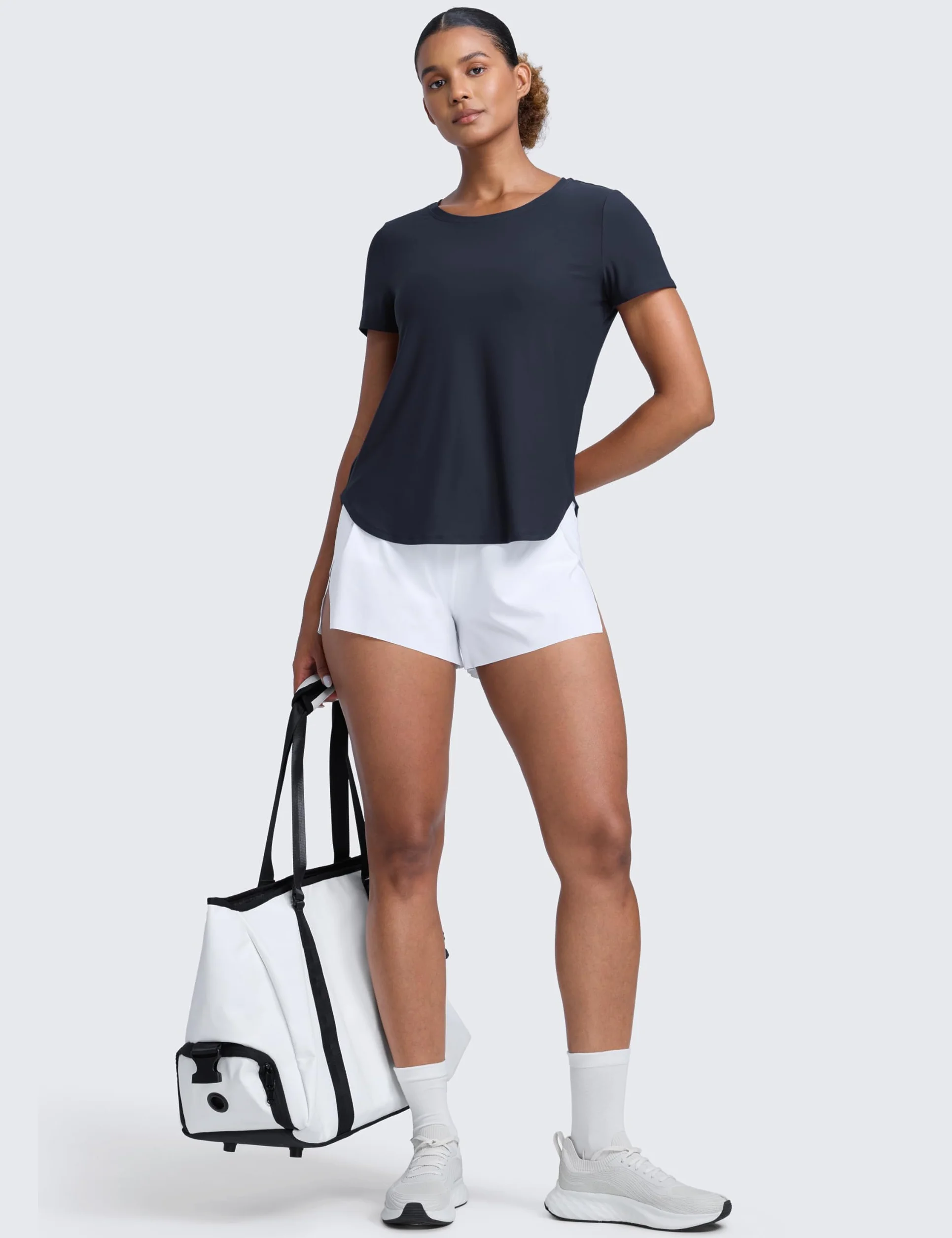 CRZ YOGA Bluzki treningowe Cloudweight dla kobiet Lekkie koszulki sportowe z krótkim rękawem Koszulki do biegania na siłownię z rozcięciem po bokach