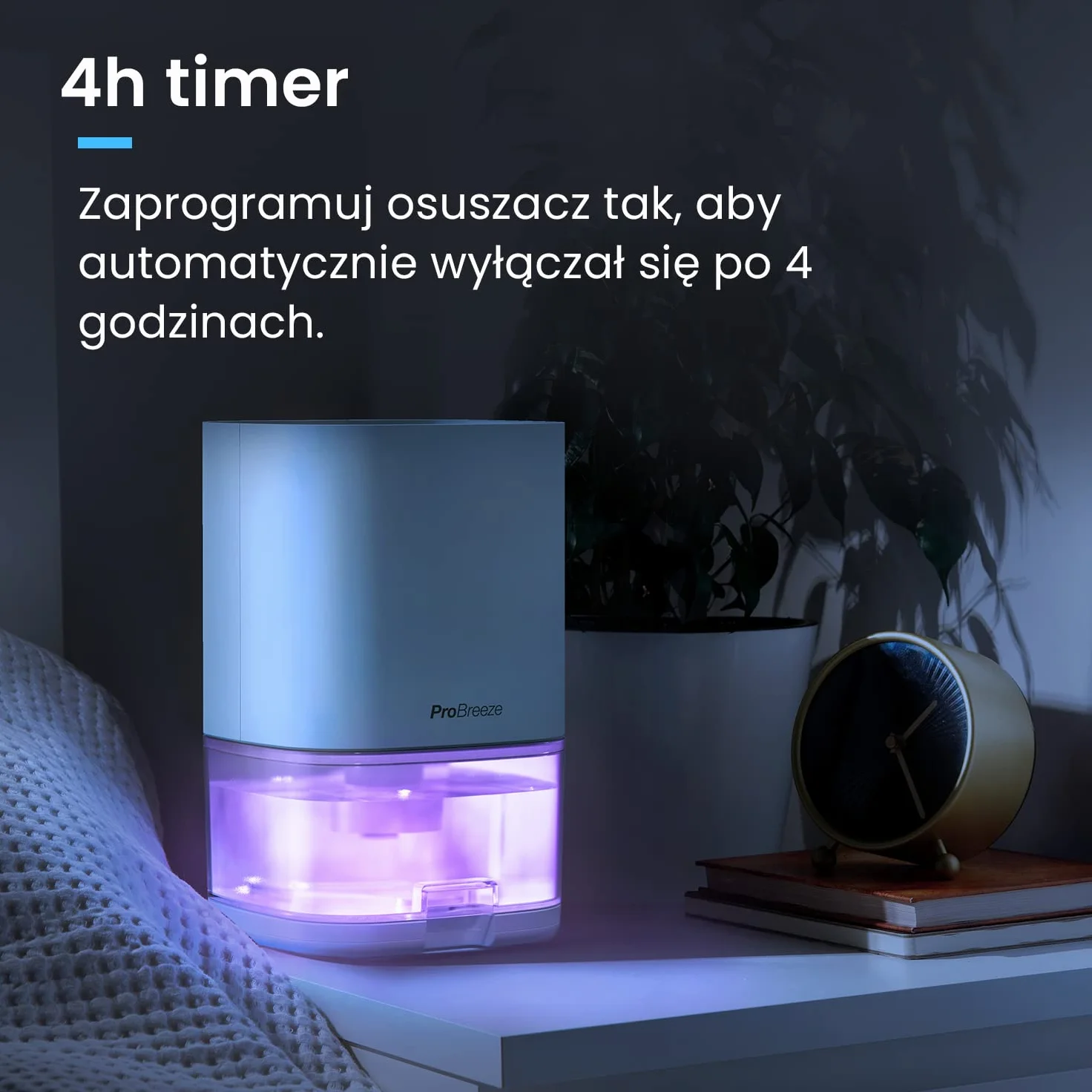 Pro Breeze Elektryczny osuszacz powietrza 1000 ml z timerem 4h, pochłaniacz wilgoci, mini osuszacz do łazienki, biały