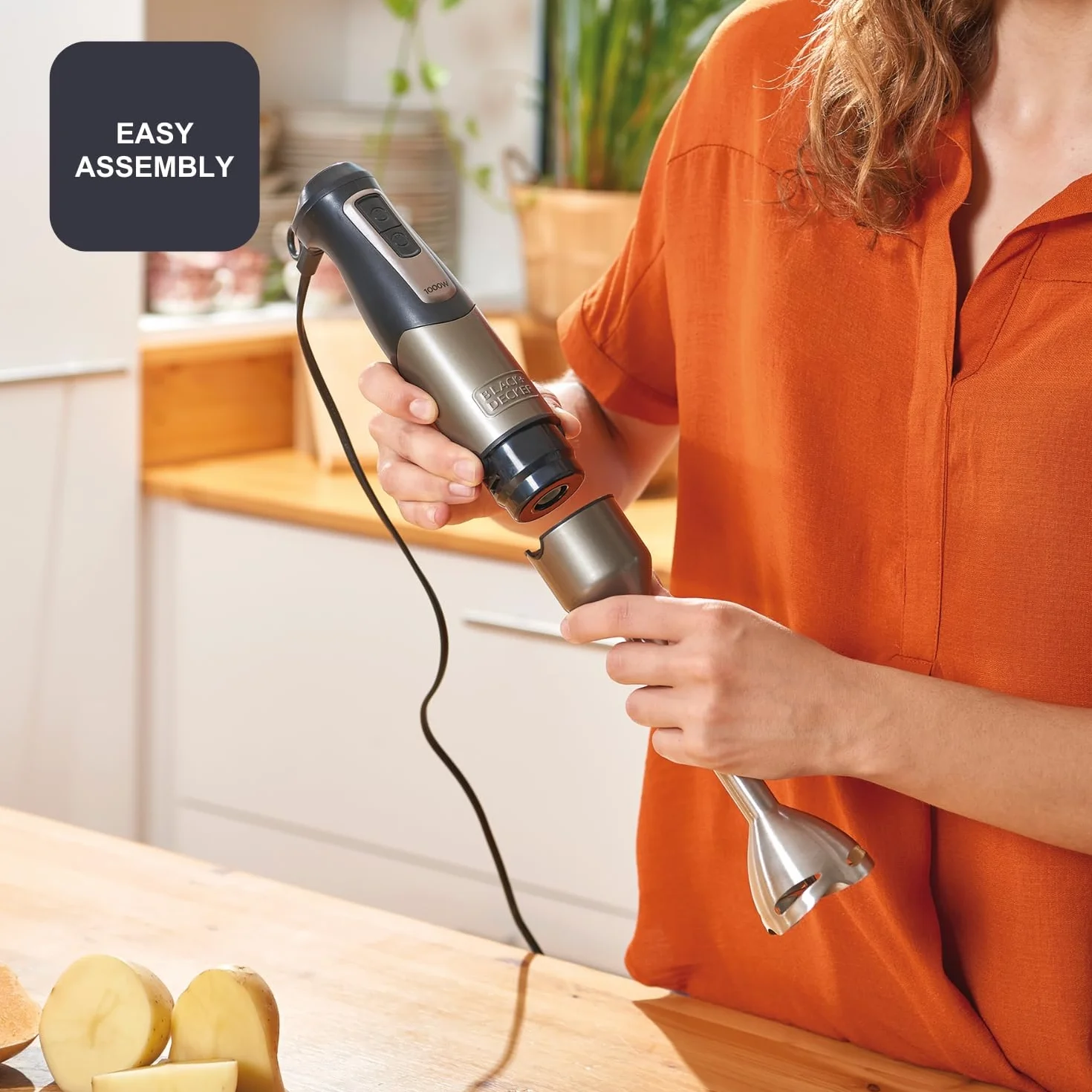 Black+Decker BXHBA1000E Blender Ręczny, Stal Nierdzewna, 1000 W, 1 L, Szary